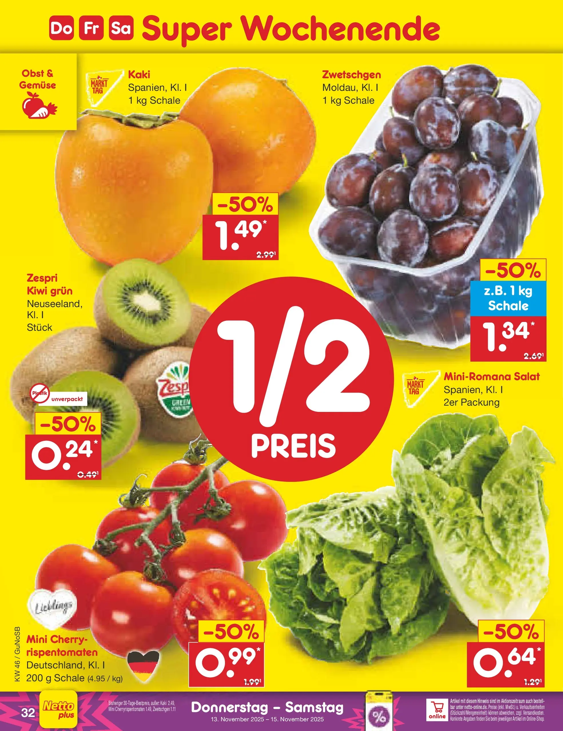 Netto Marken-Discount prospekt Machern	 (ab 10.11.2025) » Angebote | Seite: 40 | Produkte: Zwetschgen, Gemüse, Obst, Kiwi