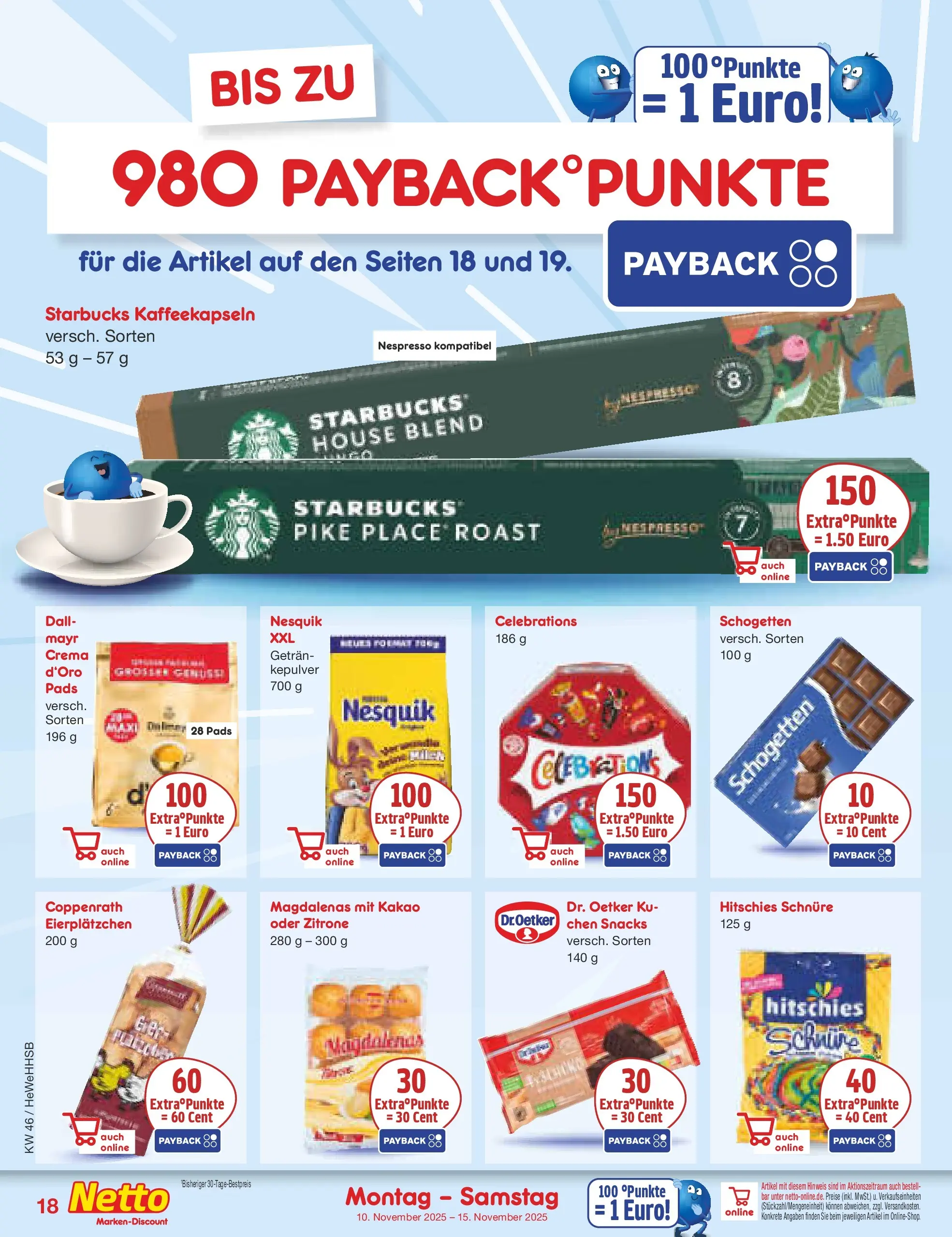 Netto Marken-Discount prospekt Brietlingen	 (ab 10.11.2025) » Angebote | Seite: 18 | Produkte: Nesquik, Starbucks, Zitrone, Schogetten