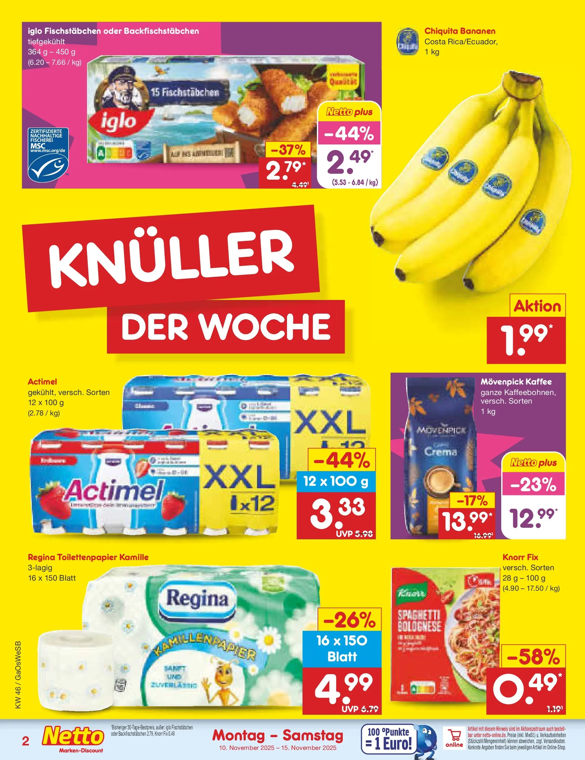 Netto Marken-Discount prospekt Moormerland	 (ab 10.11.2025) » Angebote | Seite: 2 | Produkte: Actimel, Kaffee, Iglo, Toilettenpapier