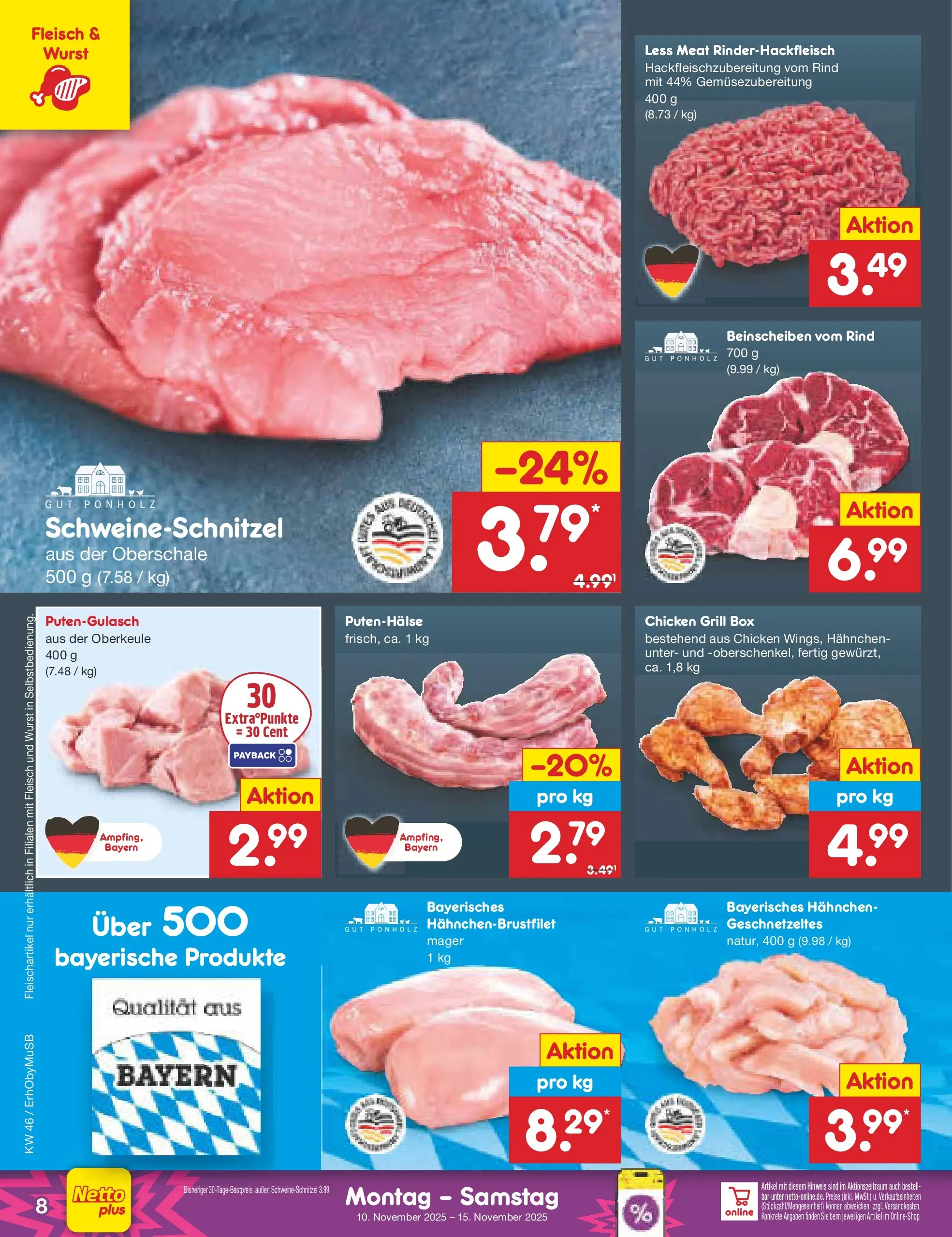 Netto Marken-Discount prospekt Mauern	 (ab 10.11.2025) » Angebote | Seite: 8 | Produkte: Hahnchen, Box, Wurst, Fleisch