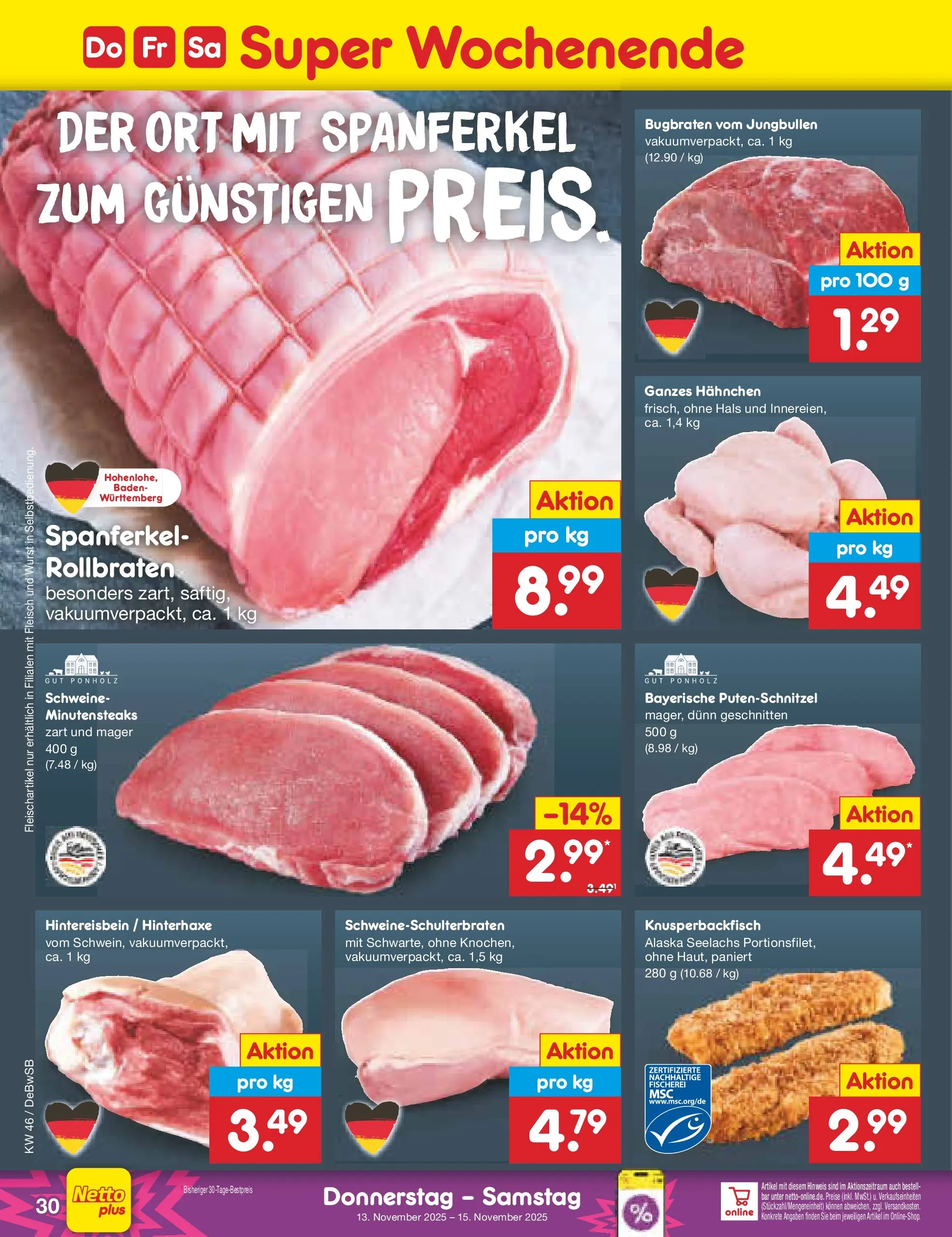 Netto Marken-Discount prospekt Waiblingen-Bittenfeld	 (ab 10.11.2025) » Angebote | Seite: 38 | Produkte: Hahnchen, Putenschnitzel, Wurst, Fleisch