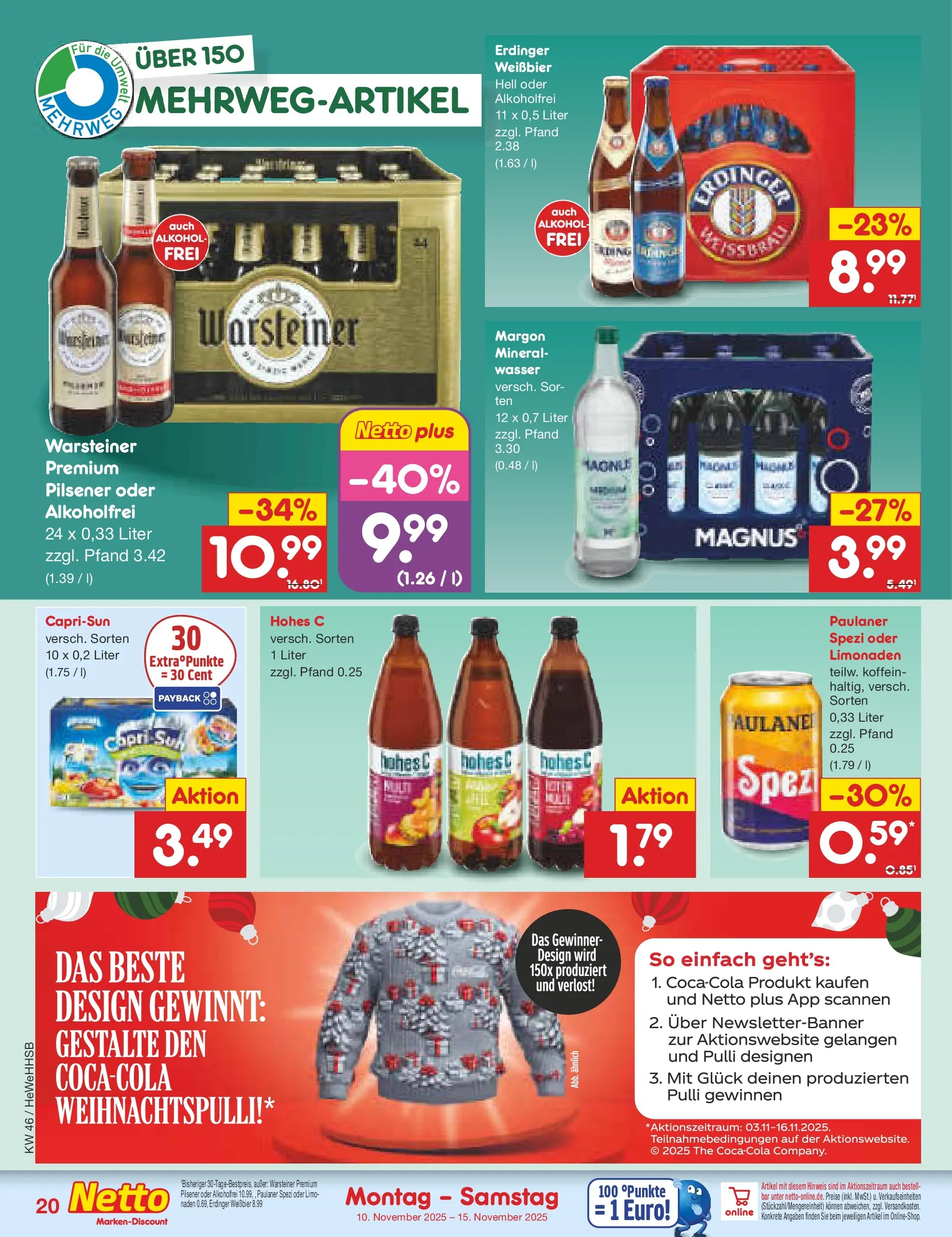 Netto Marken-Discount prospekt Brietlingen	 (ab 10.11.2025) » Angebote | Seite: 20 | Produkte: Erdinger, Weißbier, Hohes c, Paulaner