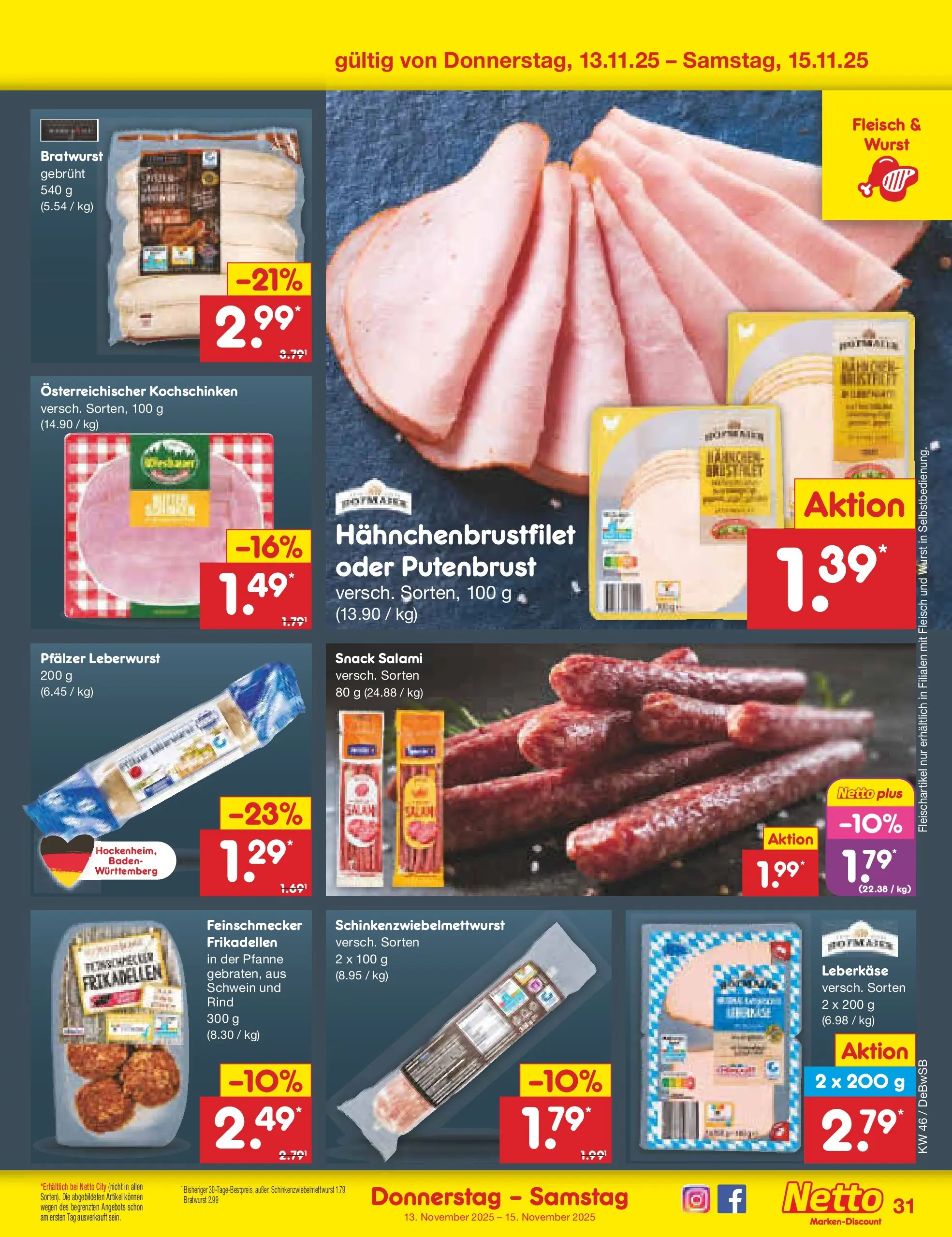 Netto Marken-Discount prospekt Waiblingen-Bittenfeld	 (ab 10.11.2025) » Angebote | Seite: 39 | Produkte: Bratwurst, Wurst, Salami, Fleisch