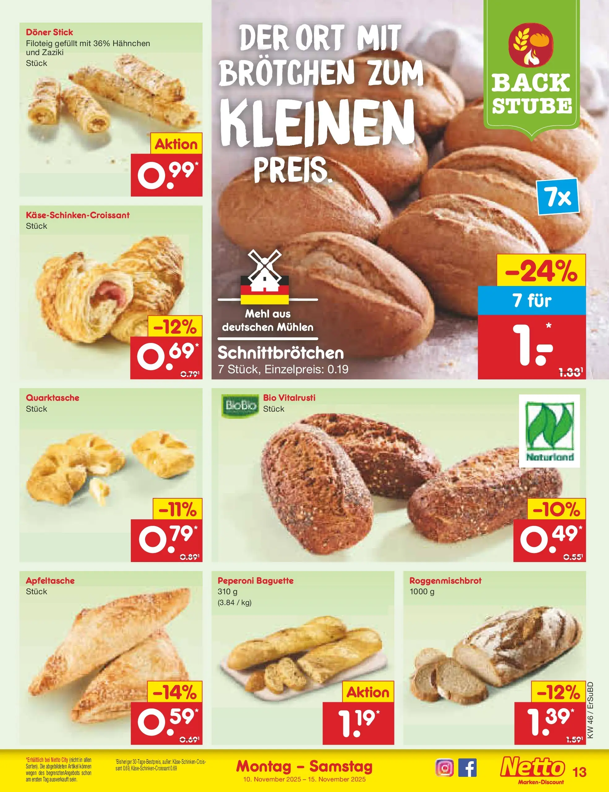 Netto Marken-Discount prospekt Jena-Lobeda	 (ab 10.11.2025) » Angebote | Seite: 13 | Produkte: Hahnchen, Mehl, Baguette
