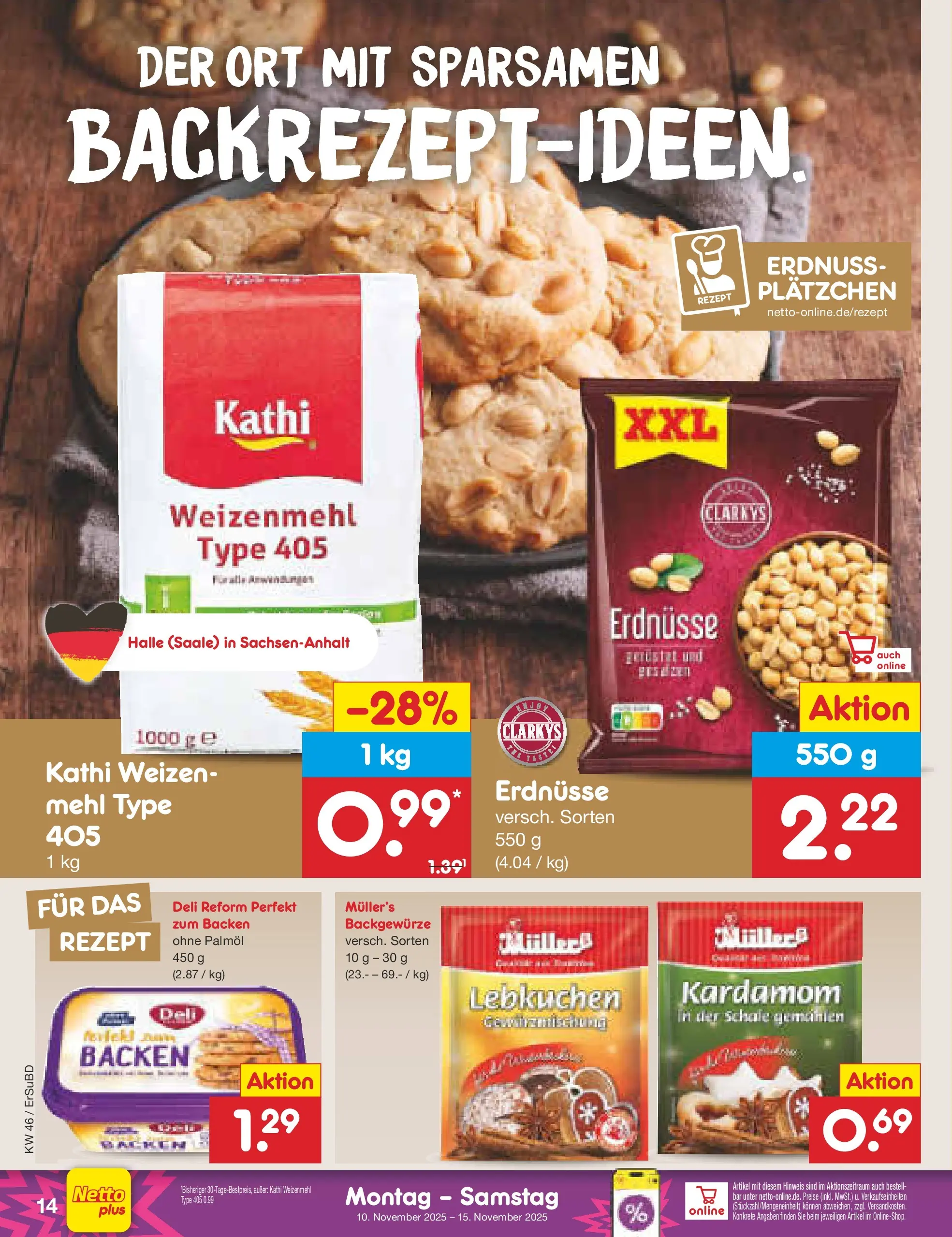 Netto Marken-Discount prospekt Jena-Lobeda	 (ab 10.11.2025) » Angebote | Seite: 14 | Produkte: Erdnüsse, Mehl, Weizenmehl, Deli reform