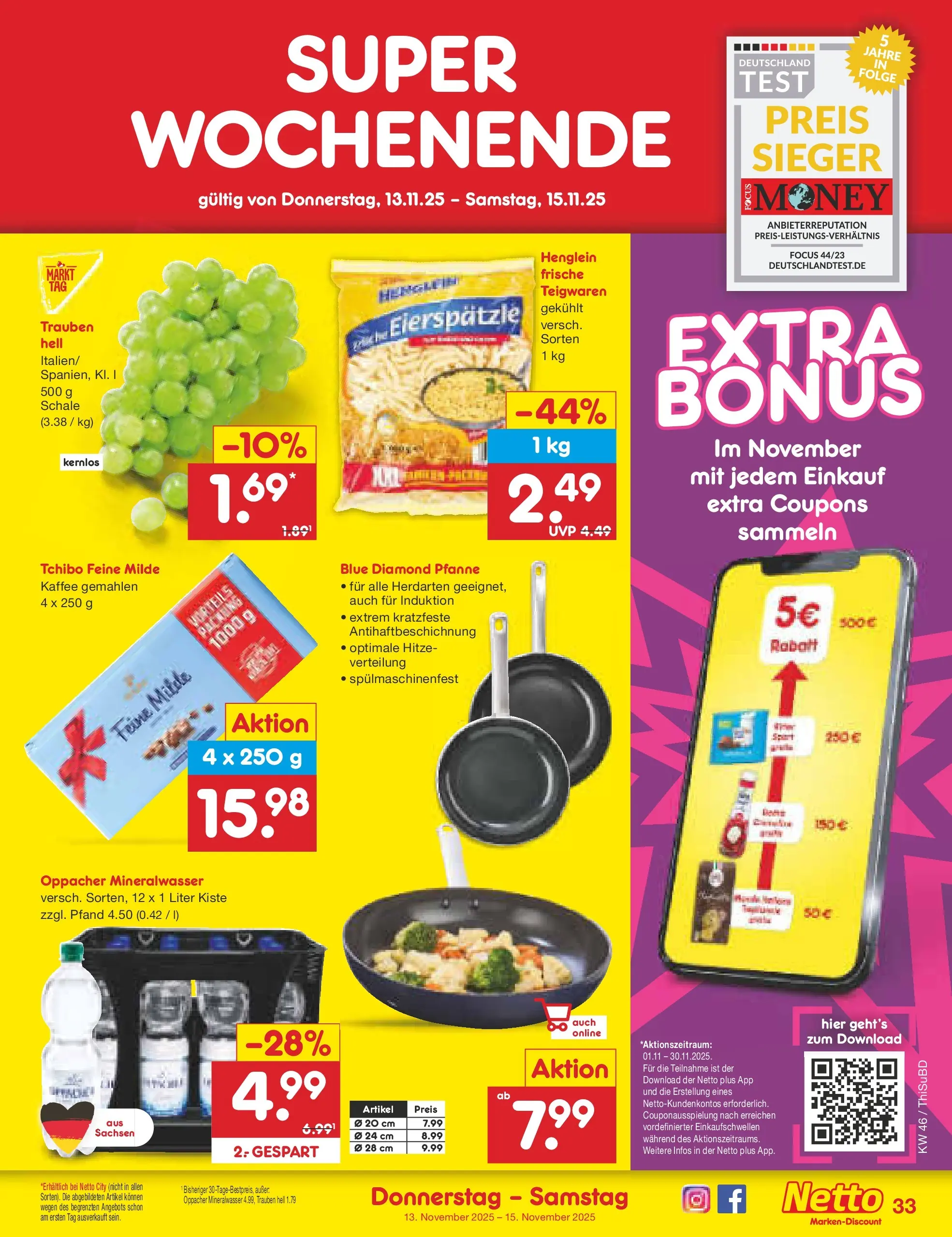 Netto Marken-Discount prospekt Thiendorf	 (ab 10.11.2025) » Angebote | Seite: 41 | Produkte: Trauben, Kaffee, Mineralwasser