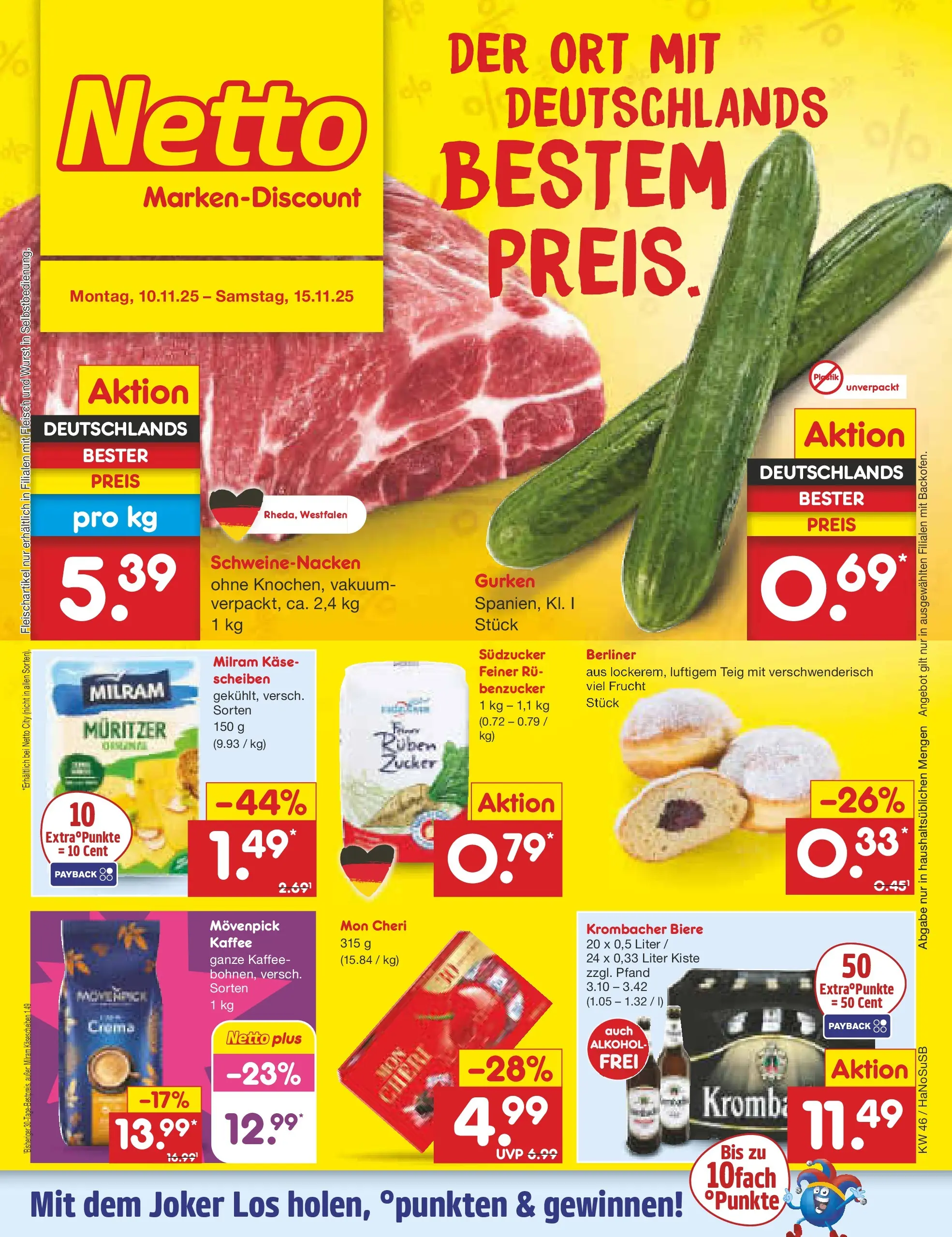 Netto Marken-Discount prospekt Wuppertal	 (ab 10.11.2025) » Angebote | Seite: 1 | Produkte: Berliner, Käse, Zucker, Krombacher