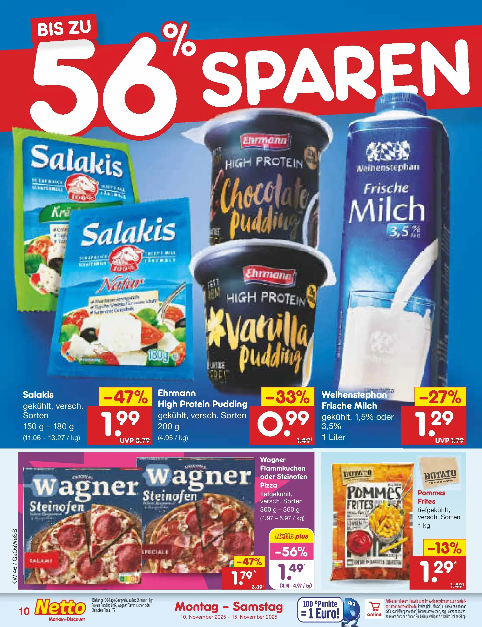 Netto Marken-Discount prospekt Moormerland	 (ab 10.11.2025) » Angebote | Seite: 10 | Produkte: High protein pudding, Milch, Pudding, Pizza