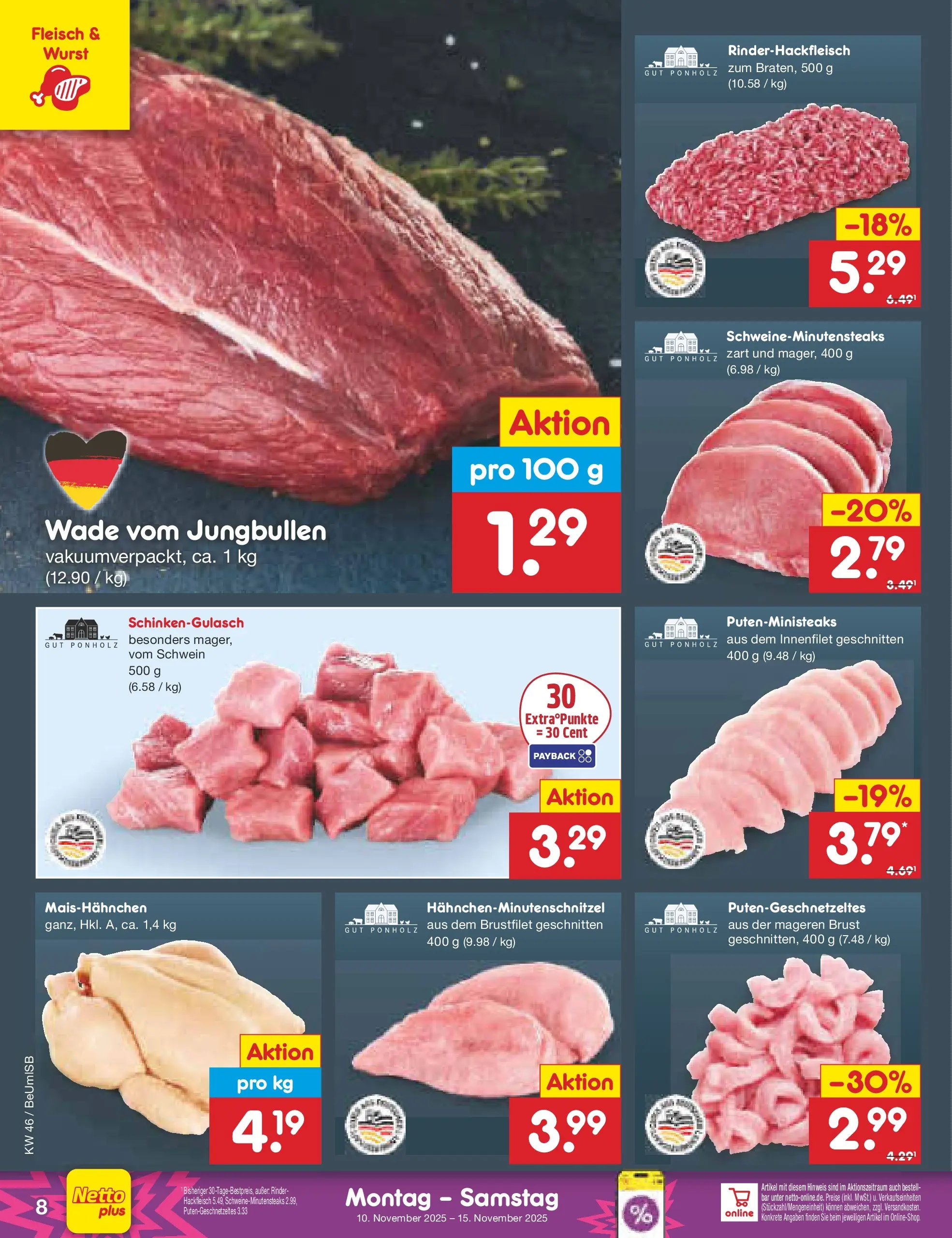 Netto Marken-Discount prospekt Kremmen	 (ab 10.11.2025) » Angebote | Seite: 8 | Produkte: Wurst, Fleisch, Hackfleisch