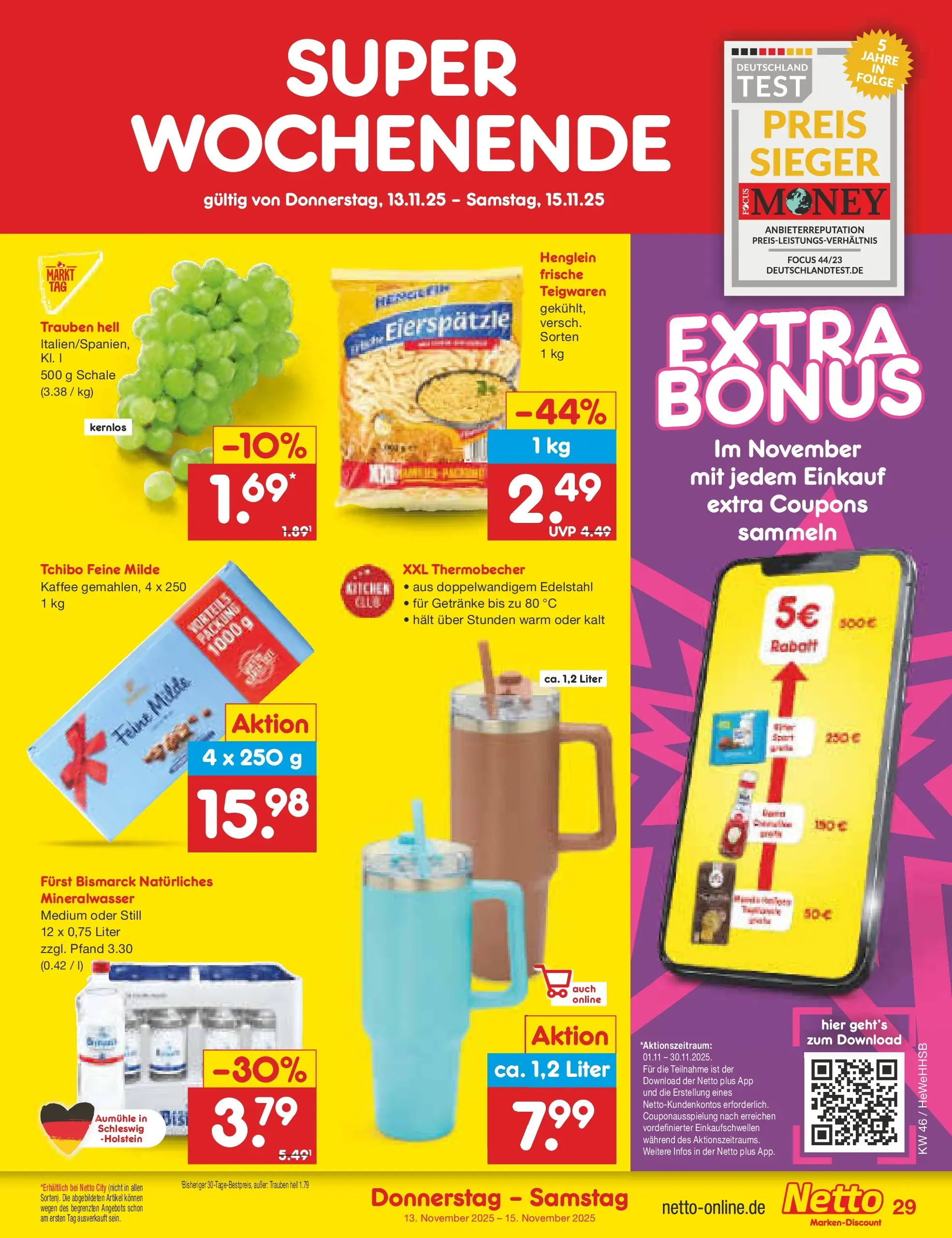 Netto Marken-Discount prospekt Brietlingen	 (ab 10.11.2025) » Angebote | Seite: 37 | Produkte: Trauben, Kaffee, Mineralwasser