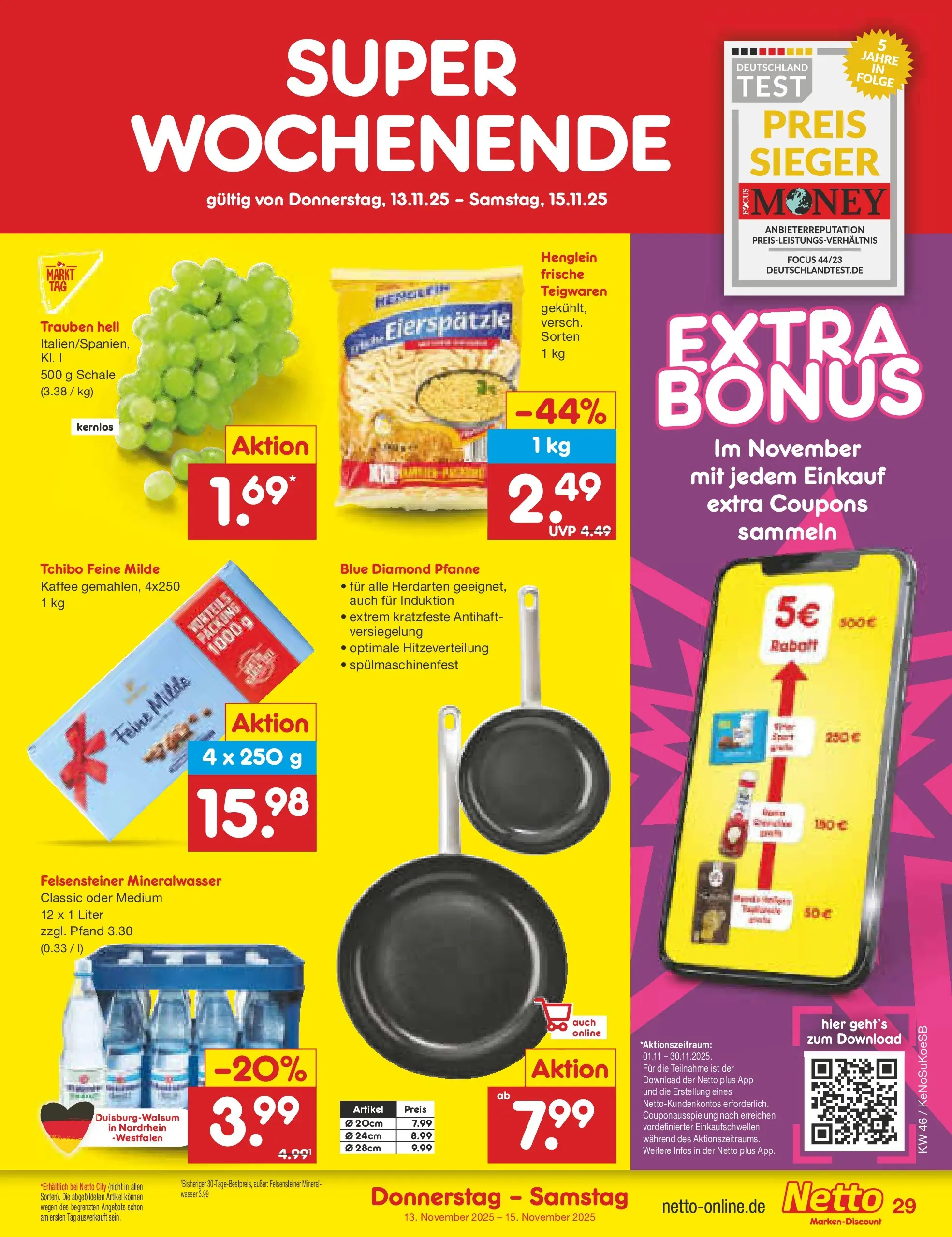 Netto Marken-Discount prospekt Bonn	 (ab 10.11.2025) » Angebote | Seite: 37 | Produkte: Trauben, Kaffee, Mineralwasser, Wasser