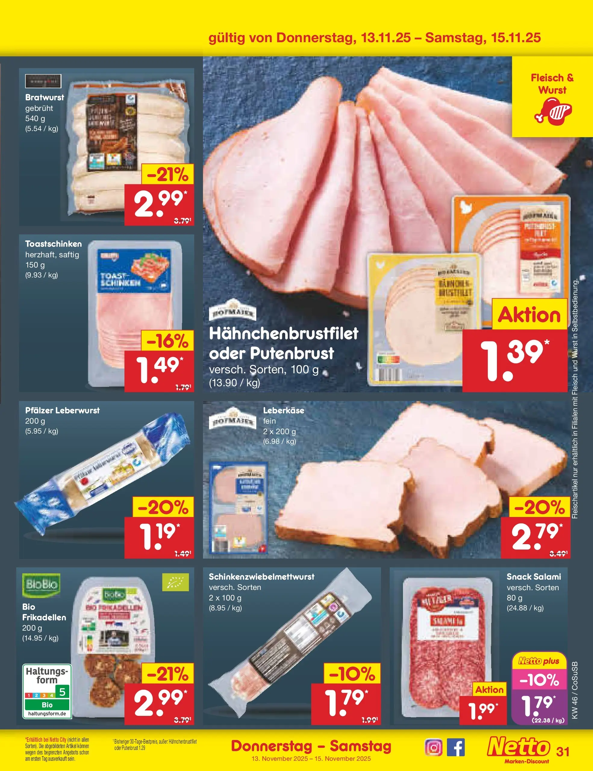 Netto Marken-Discount prospekt Bitterfeld-Wolfen	 (ab 10.11.2025) » Angebote | Seite: 39 | Produkte: Salami, Schinken, Fleisch, Leberkase