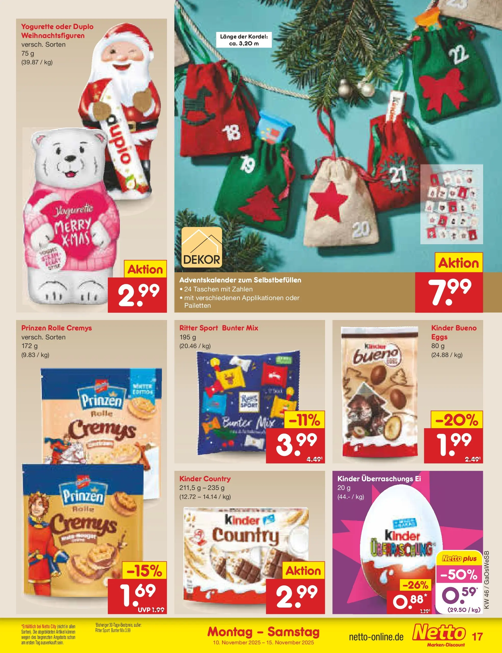 Netto Marken-Discount prospekt Moormerland	 (ab 10.11.2025) » Angebote | Seite: 17 | Produkte: Yogurette, Ritter sport, Kinder bueno, Kinder country