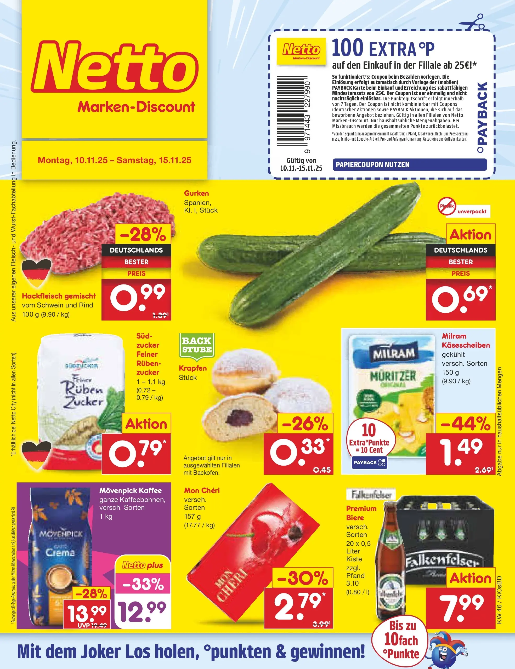Netto Marken-Discount prospekt Mistelbach	 (ab 10.11.2025) » Angebote | Seite: 1 | Produkte: Milram, Movenpick kaffee, Fleisch, Mon cheri