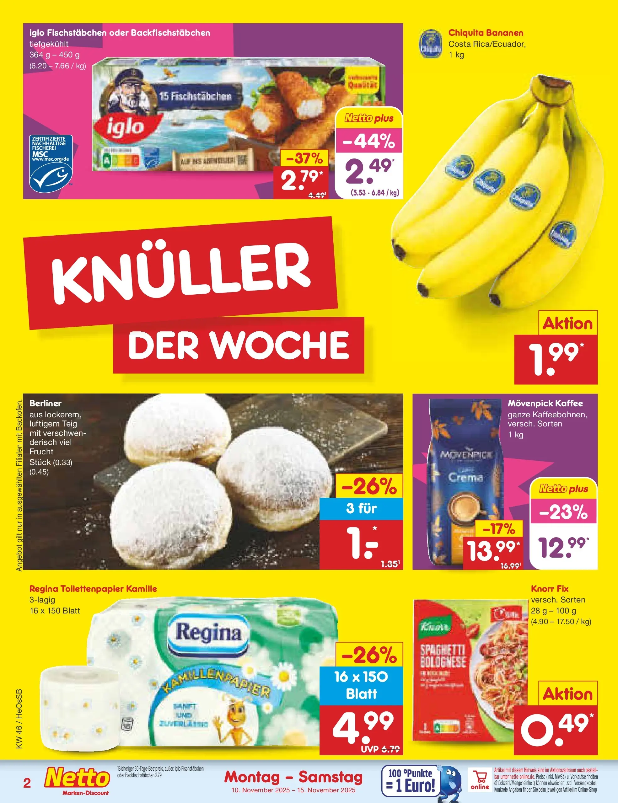 Netto Marken-Discount prospekt Kröpelin	 (ab 10.11.2025) » Angebote | Seite: 2 | Produkte: Berliner, Knorr fix, Kaffee, Toilettenpapier
