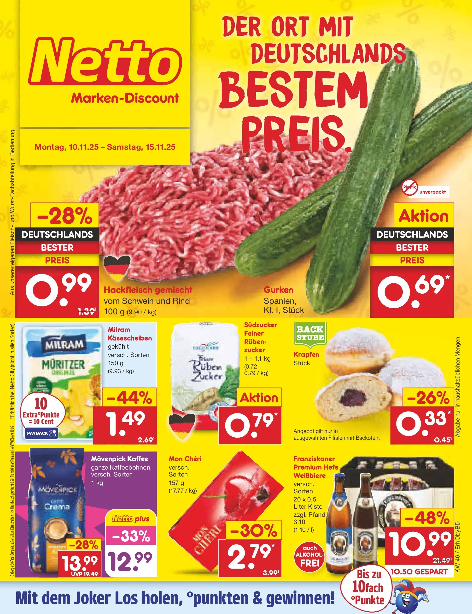 Netto Marken-Discount prospekt Velden (ab 10.11.2025) » Angebote | Seite: 1 | Produkte: Franziskaner, Movenpick kaffee, Fleisch, Hackfleisch Netto Marken-Discount prospekt Velden (ab 10.11.2025) » Angebote | Seite: 1 | Produkte: Franziskaner, Movenpick kaffee, Fleisch, Hackfleisch