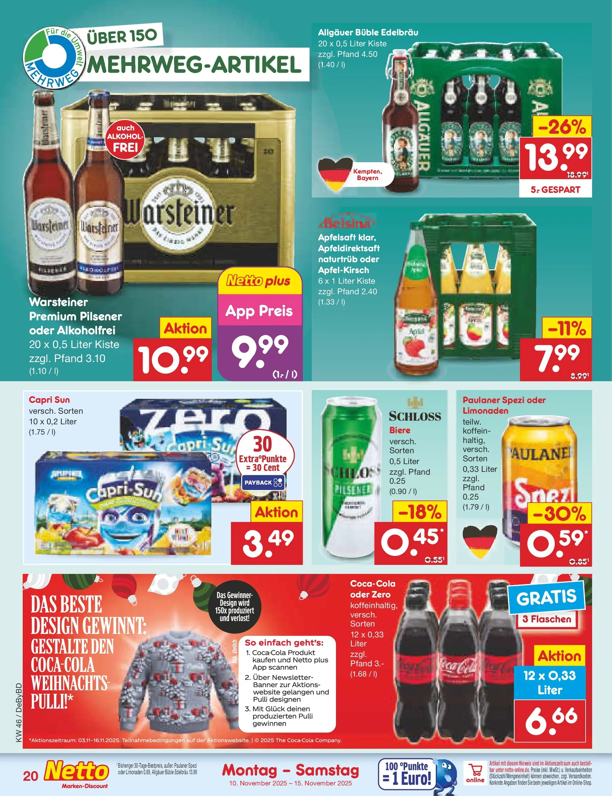 Netto Marken-Discount prospekt Buttenwiesen	 (ab 10.11.2025) » Angebote | Seite: 20 | Produkte: Capri sun, Paulaner spezi, Warsteiner, Paulaner