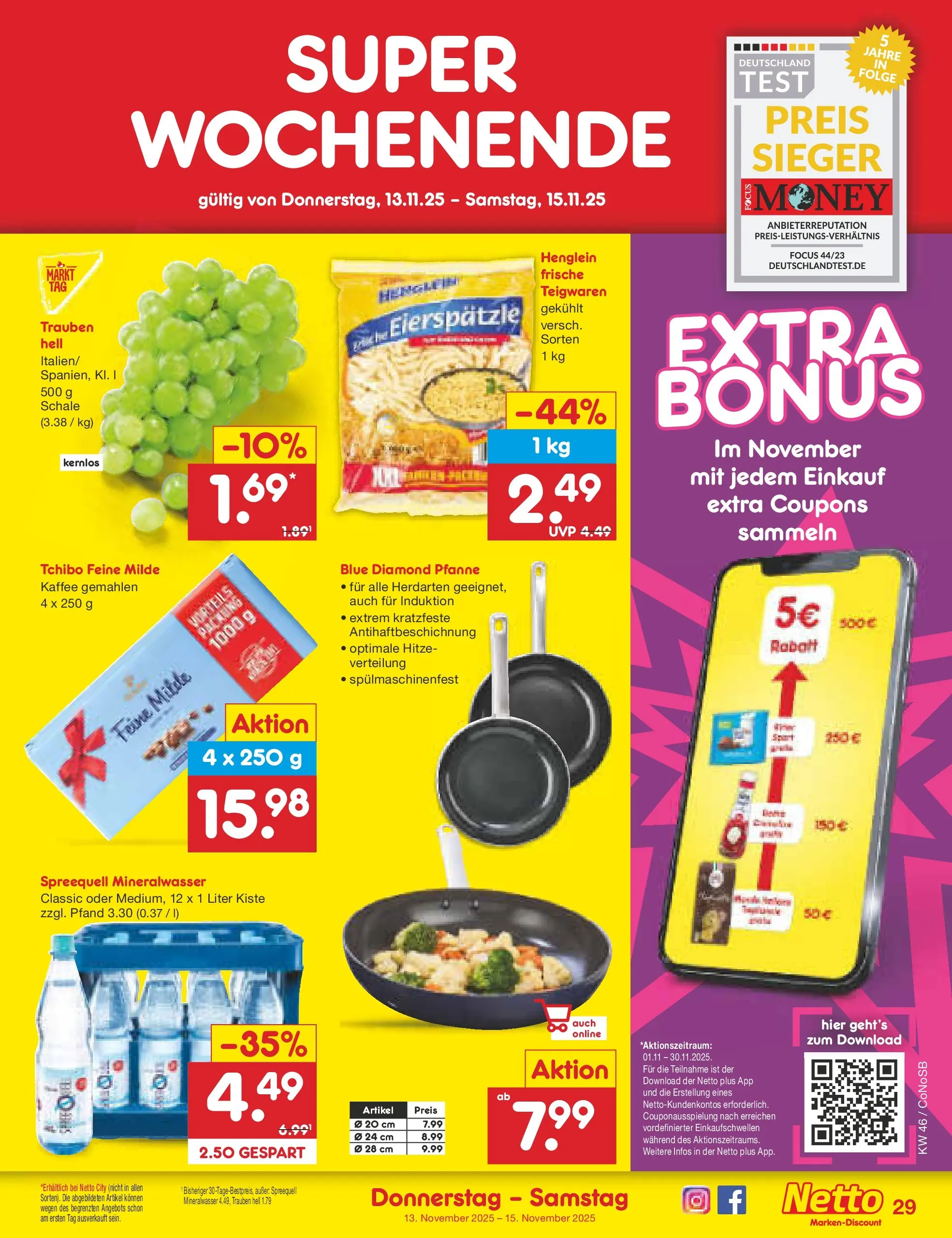 Netto Marken-Discount prospekt Kloster Lehnin	 (ab 10.11.2025) » Angebote | Seite: 37 | Produkte: Trauben, Kaffee, Mineralwasser