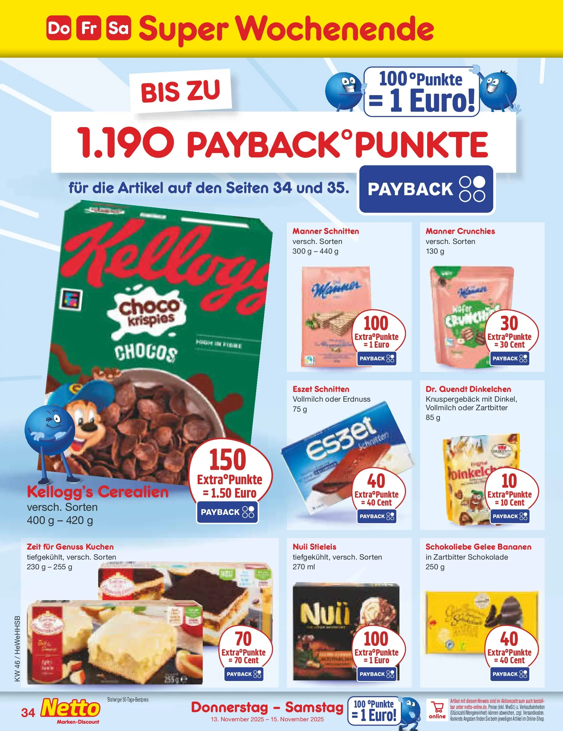 Netto Marken-Discount prospekt Brietlingen	 (ab 10.11.2025) » Angebote | Seite: 42 | Produkte: Schokolade, Bananen, Kellogg's, Kuchen