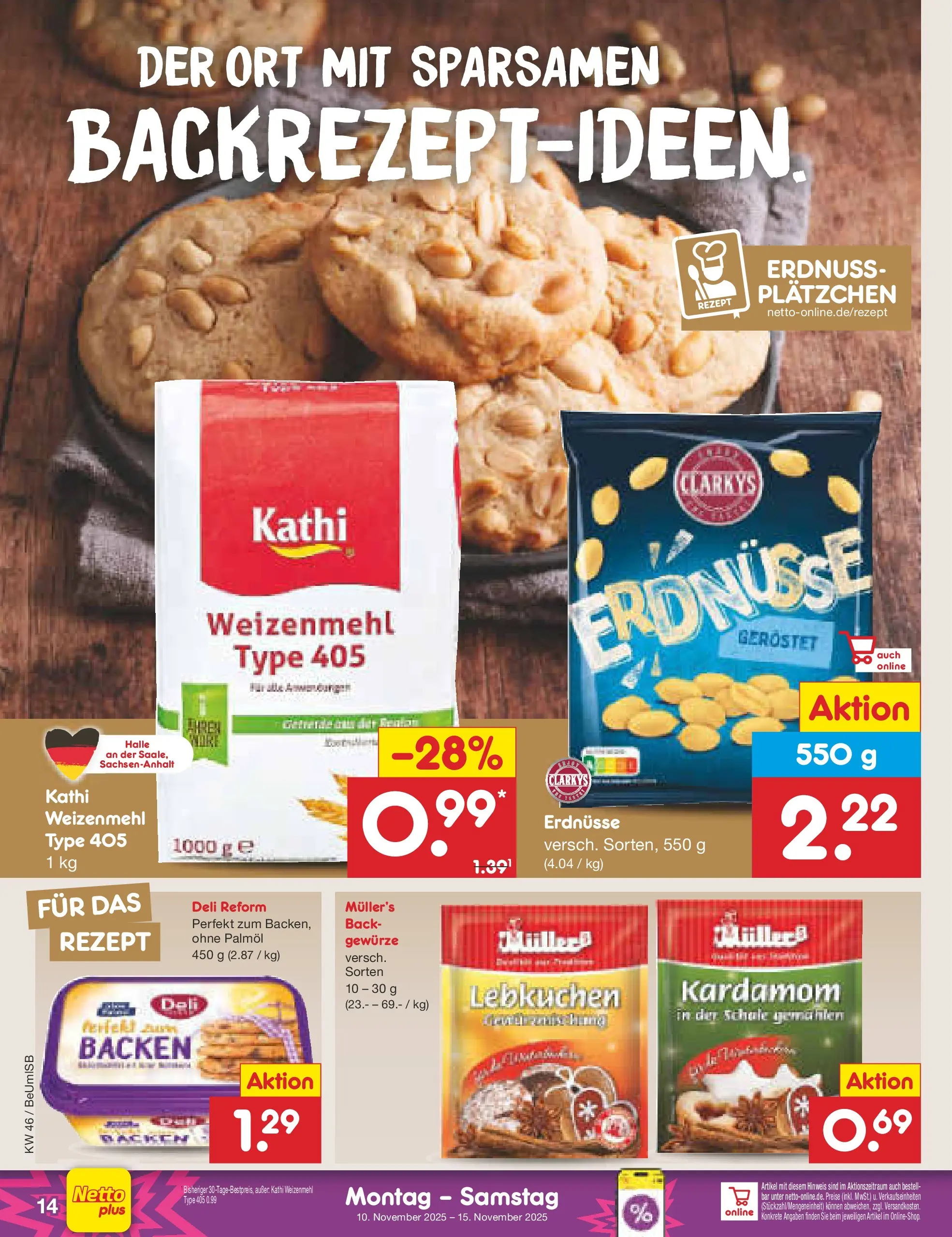 Netto Marken-Discount prospekt Kremmen	 (ab 10.11.2025) » Angebote | Seite: 14 | Produkte: Erdnüsse, Weizenmehl, Gewürze, Deli reform