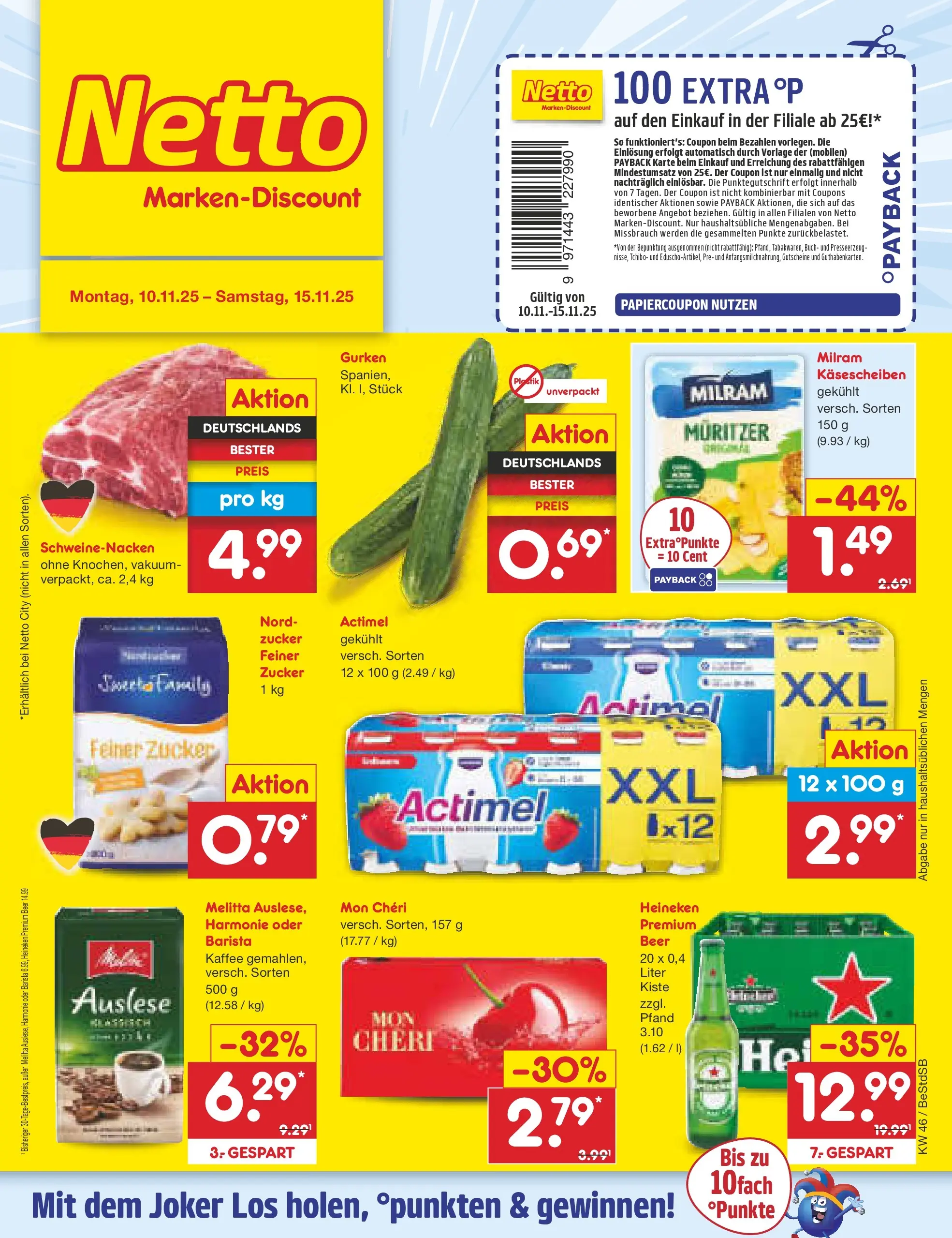 Netto Marken-Discount prospekt Berlin-Spandau	 (ab 10.11.2025) » Angebote | Seite: 1 | Produkte: Melitta, Actimel, Kaffee, Gurken
