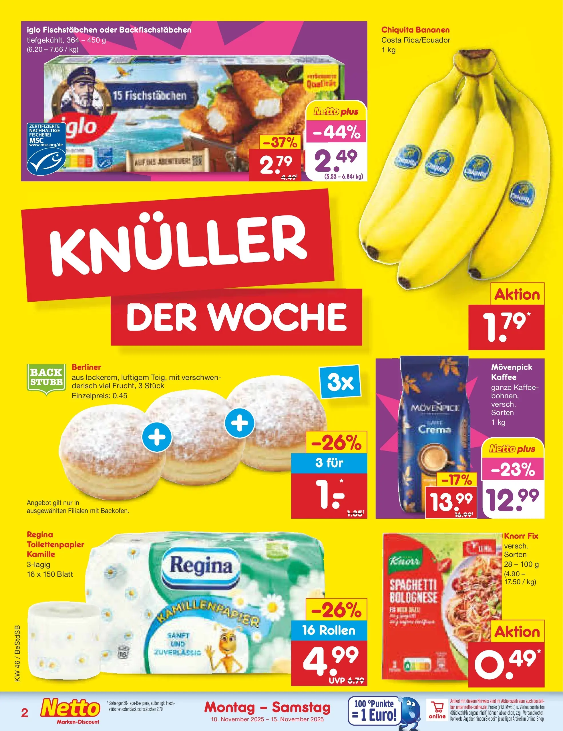 Netto Marken-Discount prospekt Berlin-Spandau	 (ab 10.11.2025) » Angebote | Seite: 2 | Produkte: Iglo, Bananen, Knorr, Fisch