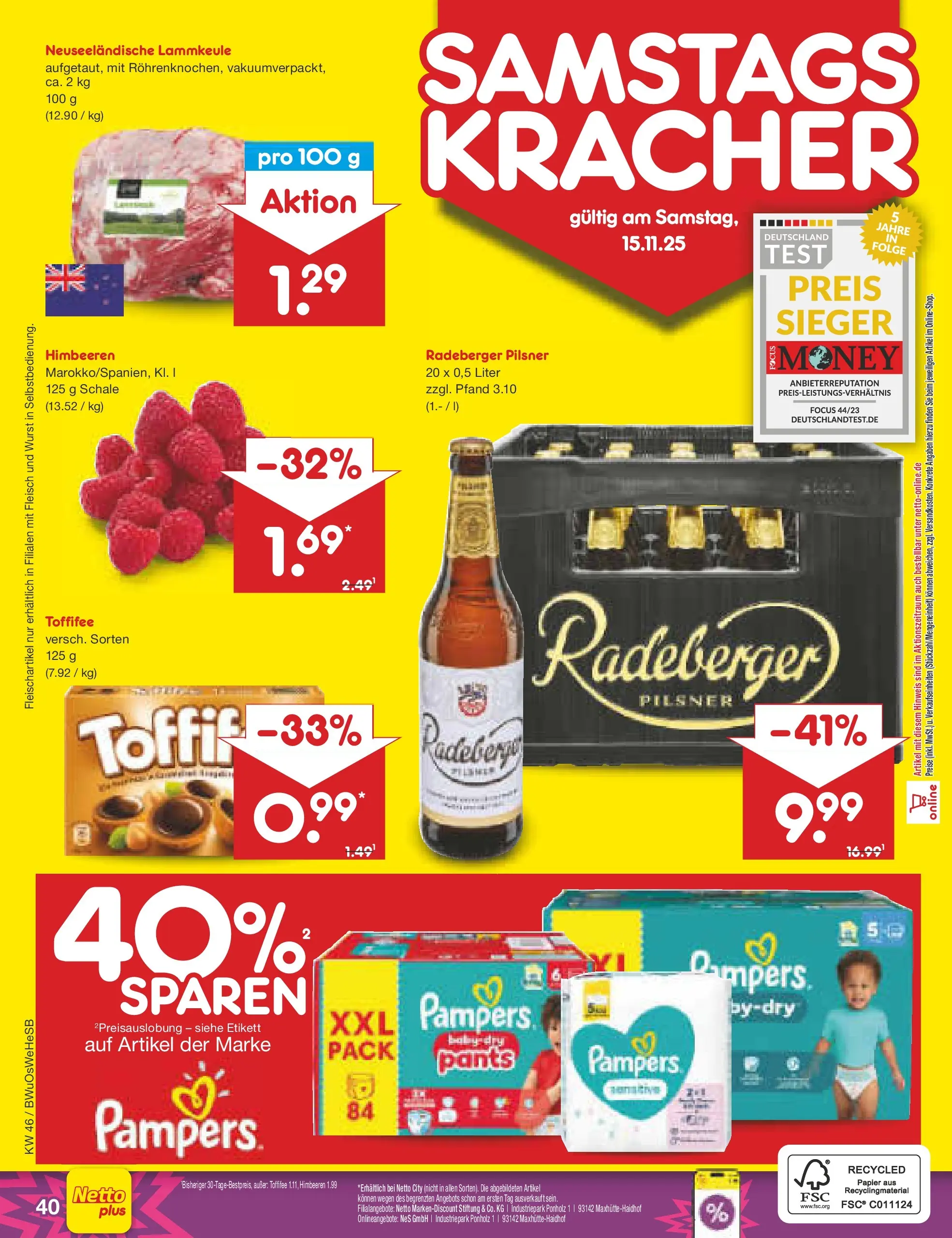 Netto Marken-Discount prospekt Witzenhausen	 (ab 10.11.2025) » Angebote | Seite: 48 | Produkte: Wurst, Toffifee, Fleisch, Radeberger pilsner