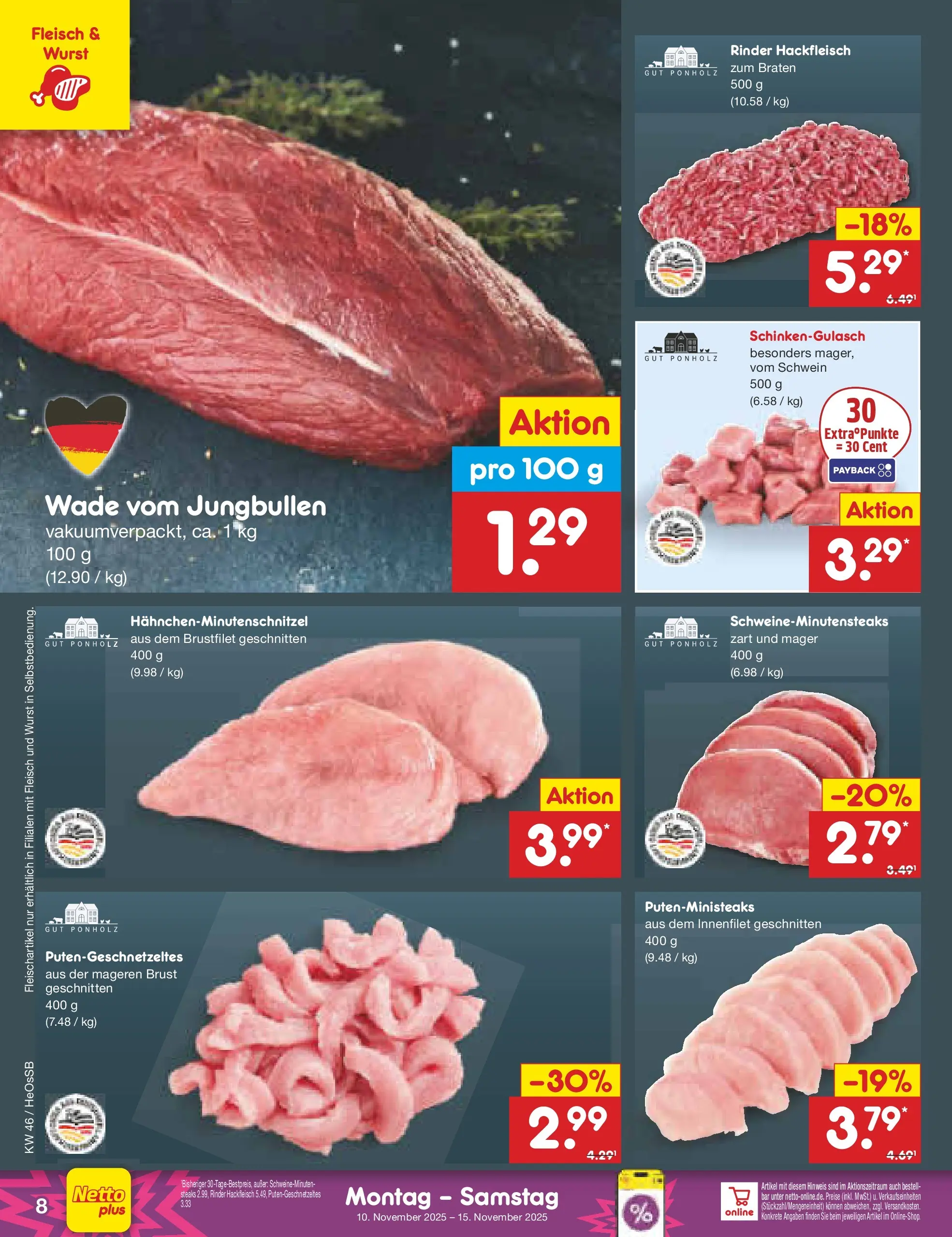 Netto Marken-Discount prospekt Kröpelin	 (ab 10.11.2025) » Angebote | Seite: 8 | Produkte: Wurst, Fleisch, Hackfleisch