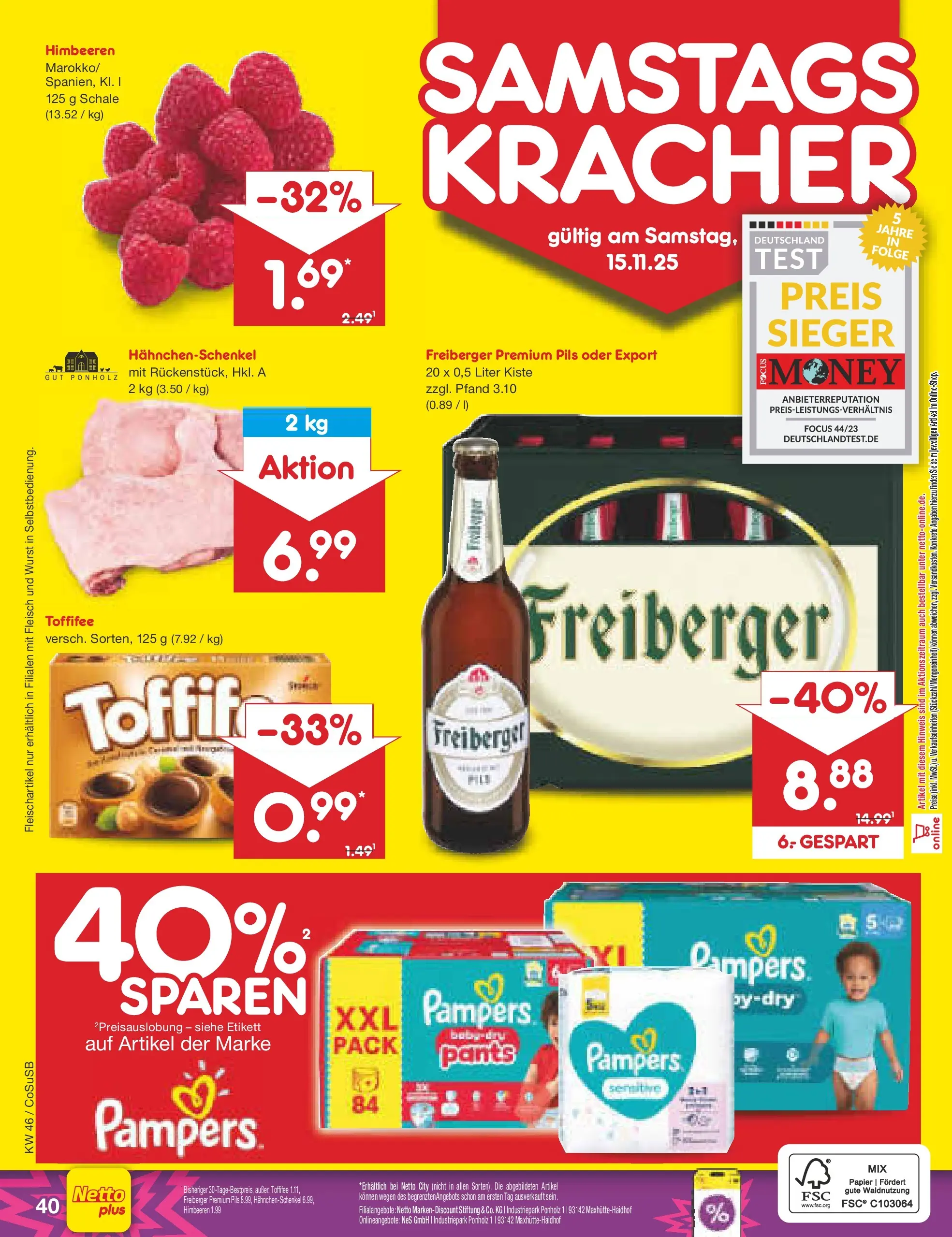 Netto Marken-Discount prospekt Bitterfeld-Wolfen	 (ab 10.11.2025) » Angebote | Seite: 48 | Produkte: Hahnchenschenkel, Wurst, Toffifee, Fleisch