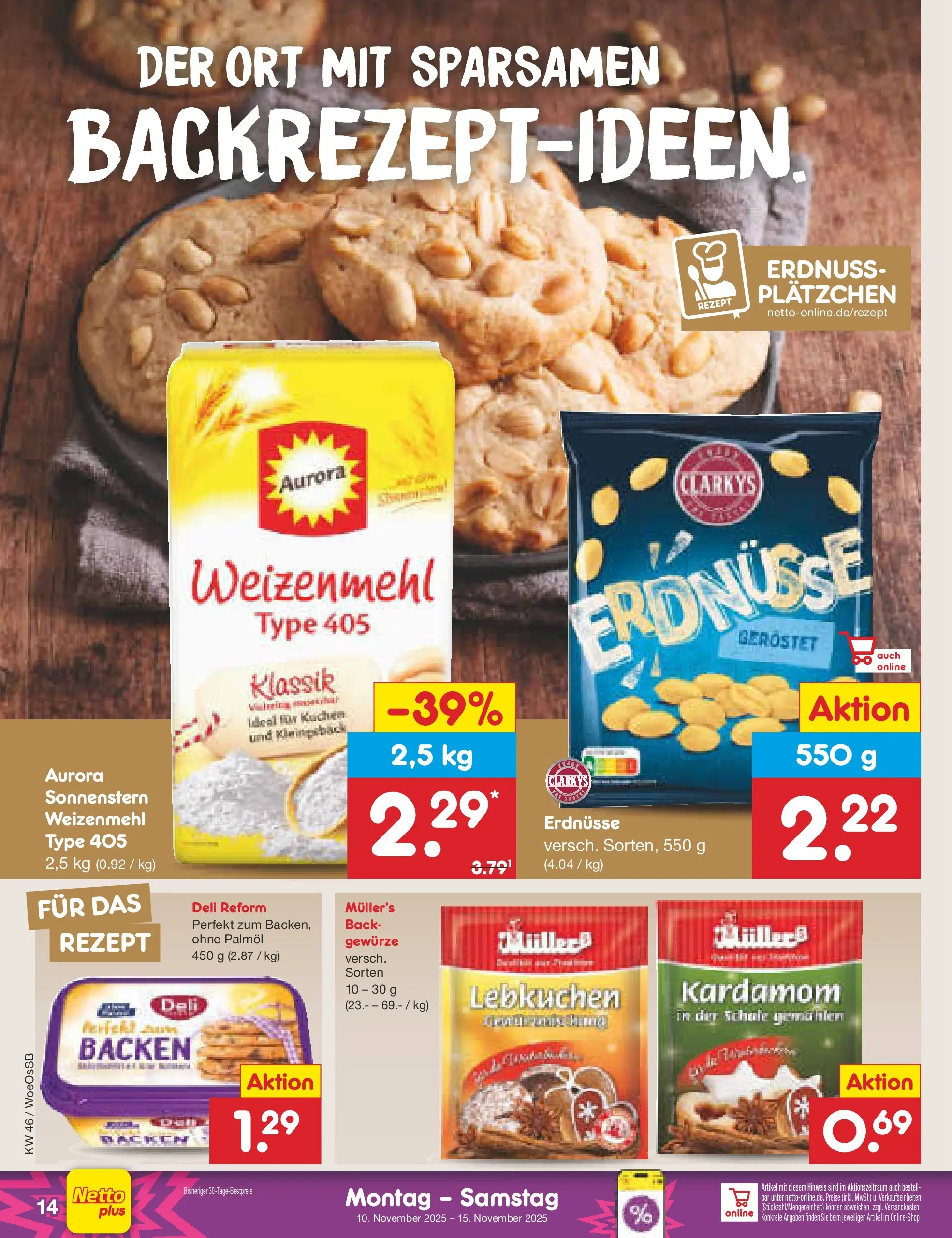 Netto Marken-Discount prospekt Gemmingen	 (ab 10.11.2025) » Angebote | Seite: 14 | Produkte: Erdnüsse, Weizenmehl, Gewürze, Deli reform