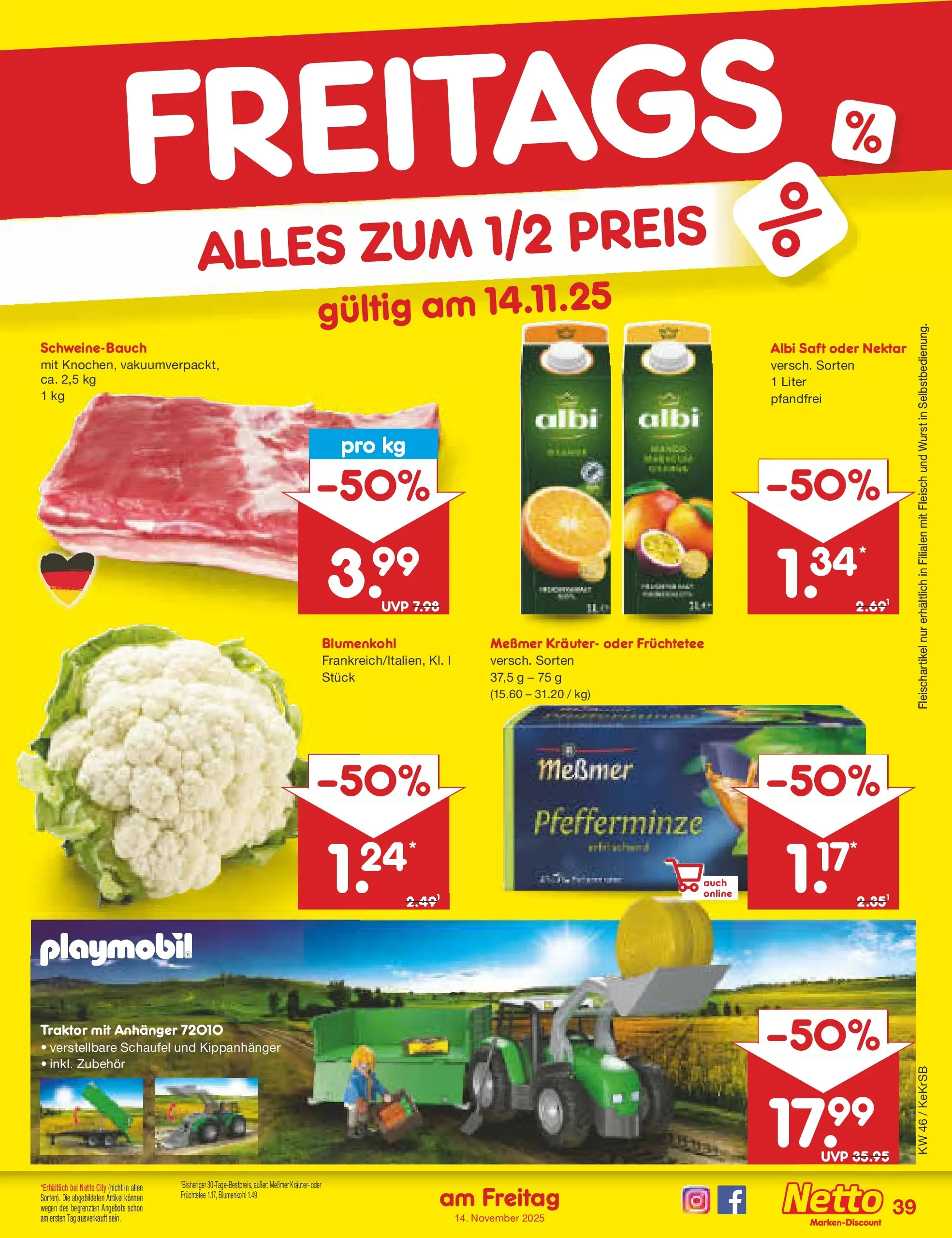 Netto Marken-Discount prospekt Bonn	 (ab 10.11.2025) » Angebote | Seite: 47 | Produkte: Wurst, Blumenkohl, Saft, Fleisch