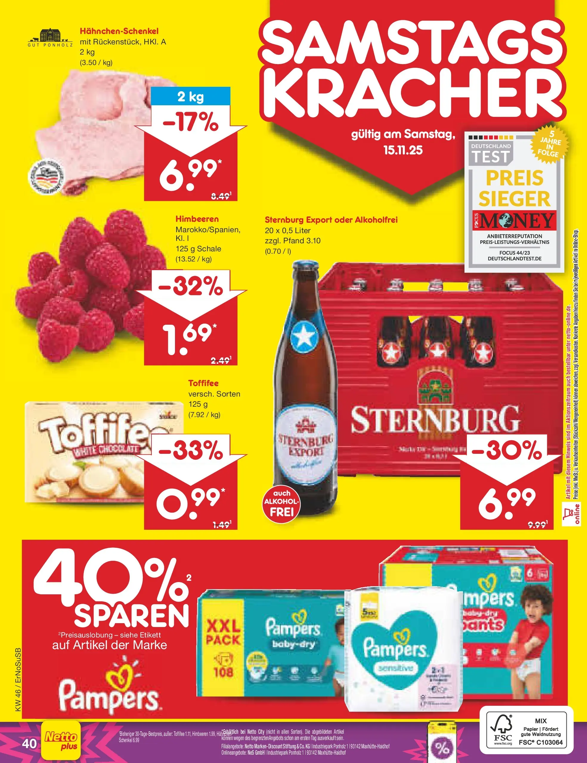 Netto Marken-Discount prospekt Erfurt (ab 10.11.2025) » Angebote | Seite: 48 | Produkte: Himbeeren, Hahnchenschenkel, Pampers, Toffifee Netto Marken-Discount prospekt Erfurt (ab 10.11.2025) » Angebote | Seite: 48 | Produkte: Himbeeren, Hahnchenschenkel, Pampers, Toffifee