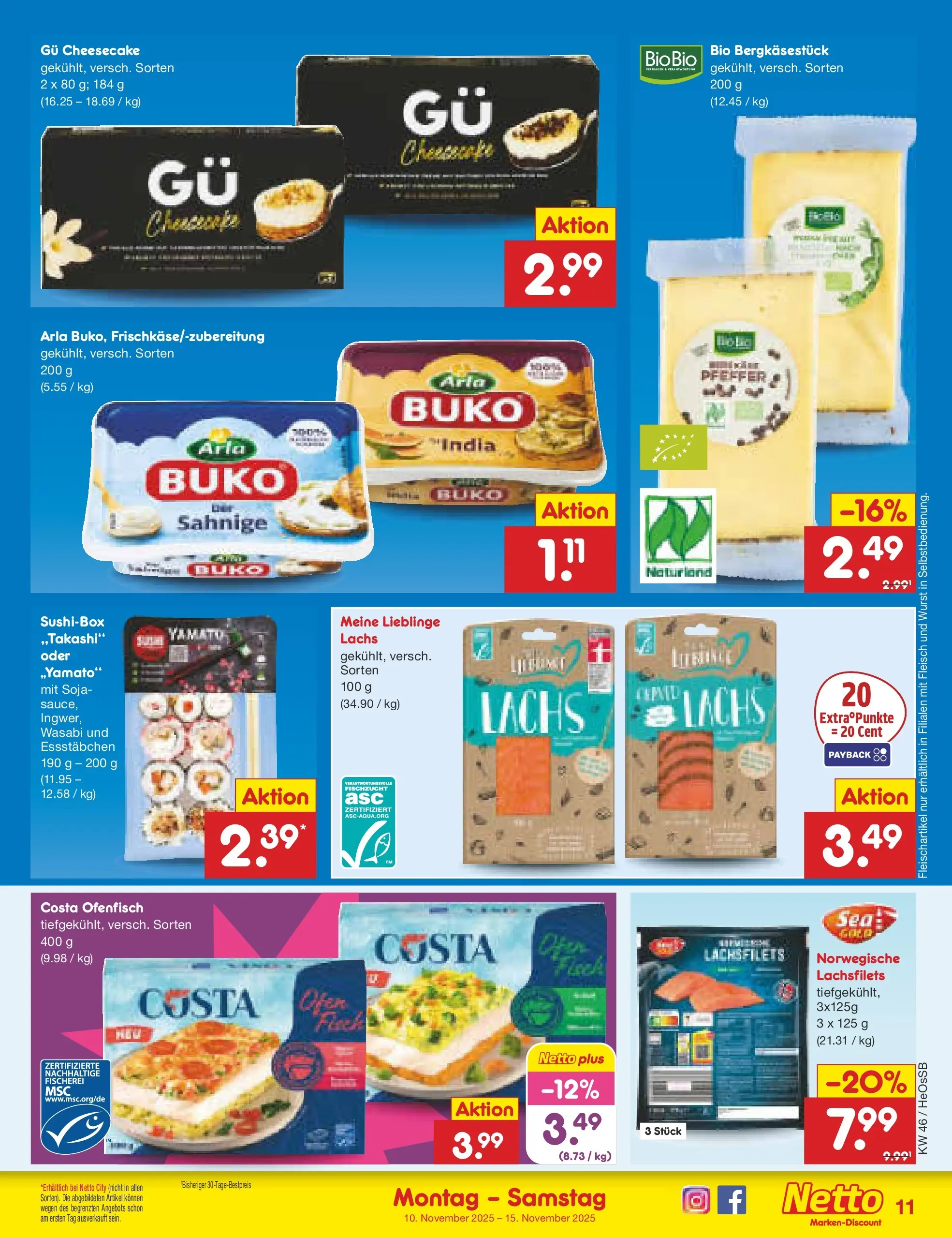 Netto Marken-Discount prospekt Kröpelin	 (ab 10.11.2025) » Angebote | Seite: 11 | Produkte: Lachs, Wurst, Fleisch