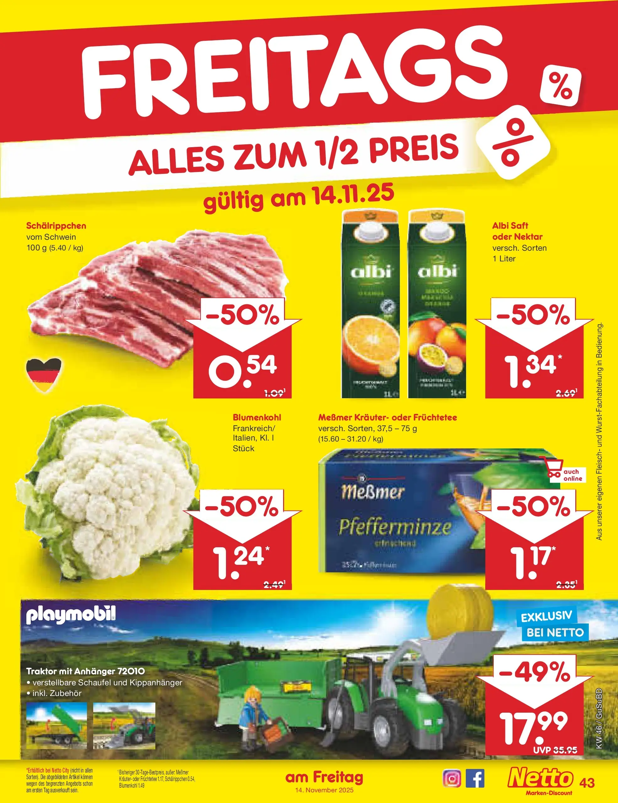 Netto Marken-Discount prospekt Glauchau	 (ab 10.11.2025) » Angebote | Seite: 51 | Produkte: Messmer, Blumenkohl, Saft, Fleisch