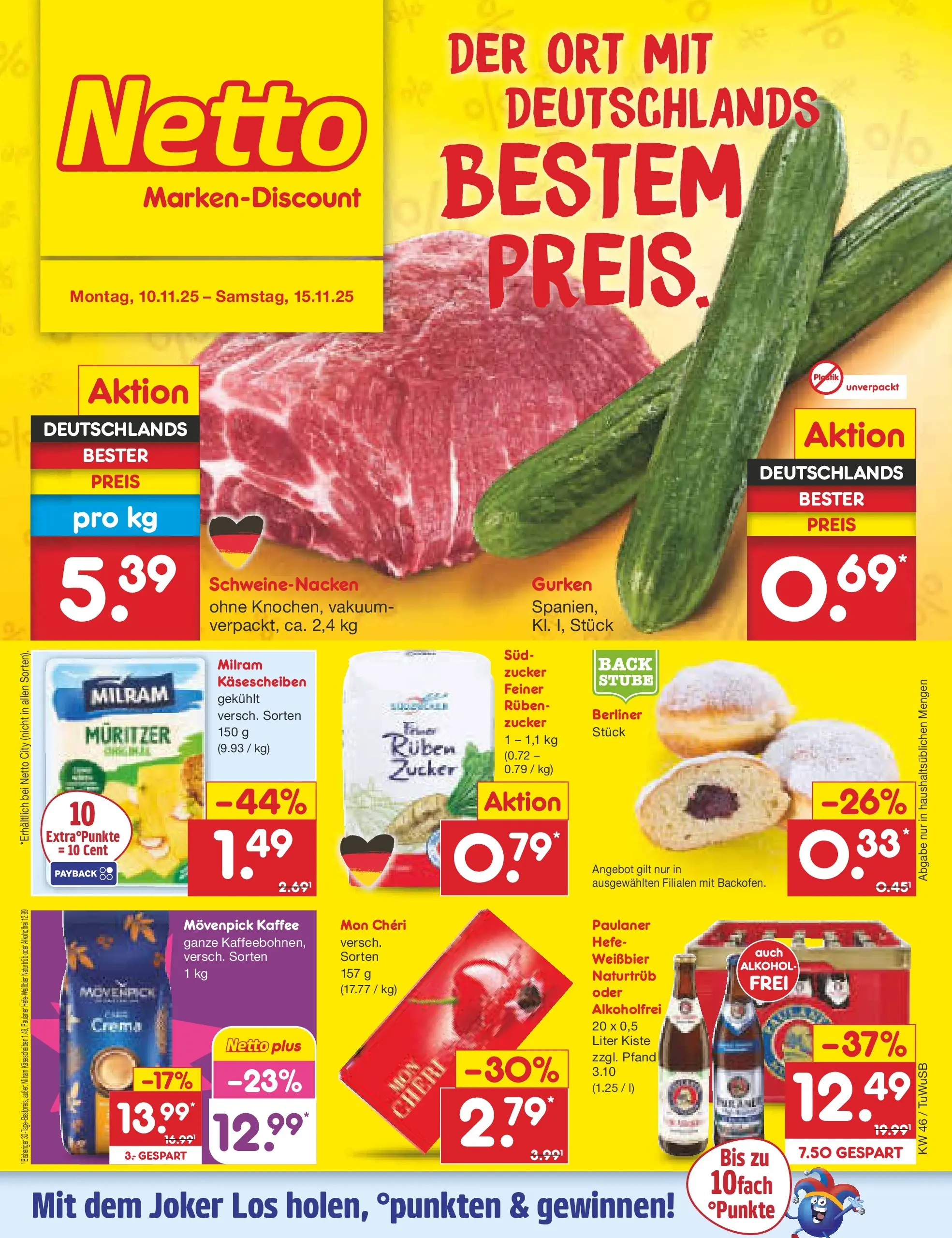 Netto Marken-Discount prospekt Calw-Stammheim	 (ab 10.11.2025) » Angebote | Seite: 1 | Produkte: Berliner, Kaffee, Milram, Zucker