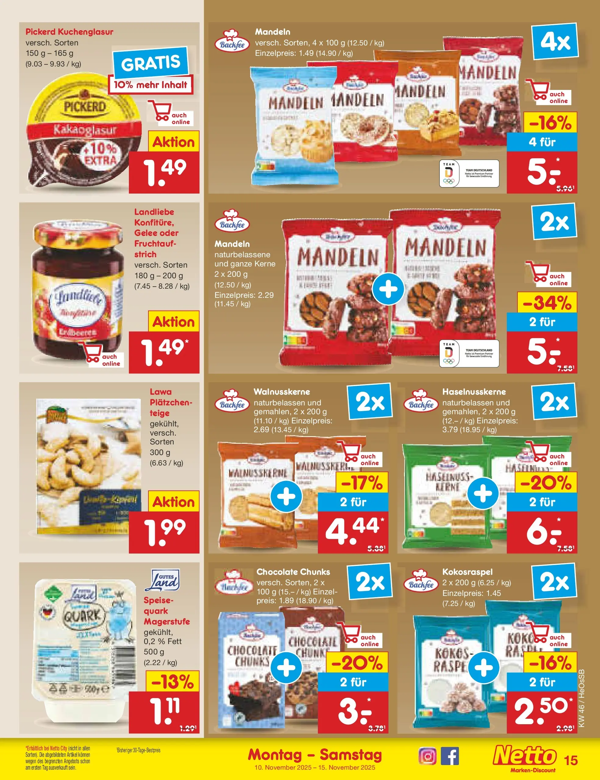 Netto Marken-Discount prospekt Kröpelin	 (ab 10.11.2025) » Angebote | Seite: 15 | Produkte: Quark, Mandeln