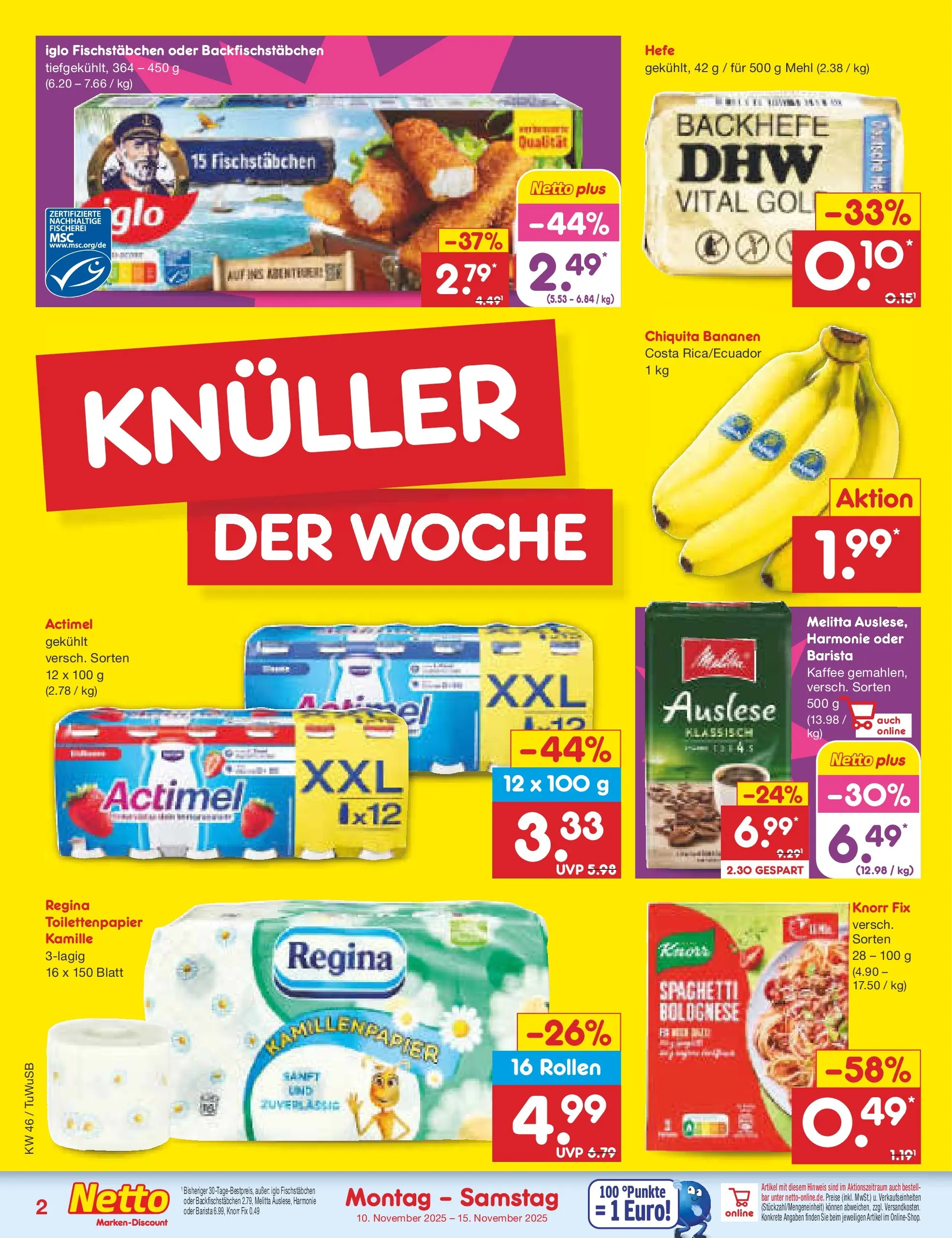 Netto Marken-Discount prospekt Calw-Stammheim	 (ab 10.11.2025) » Angebote | Seite: 2 | Produkte: Knorr fix, Bananen, Knorr, Fischstabchen