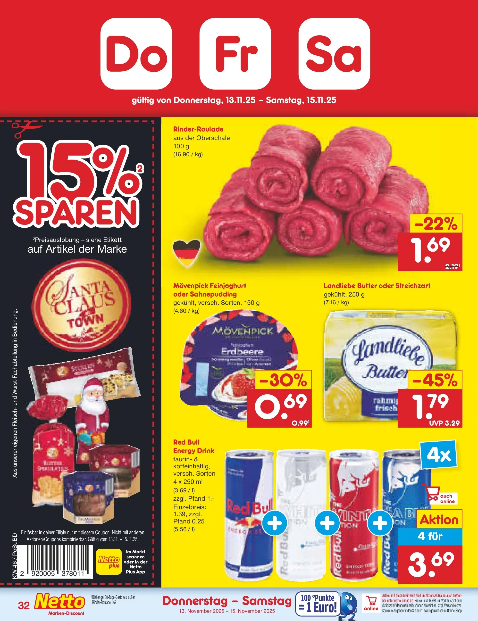 Netto Marken-Discount prospekt Regensburg	 (ab 10.11.2025) » Angebote | Seite: 40 | Produkte: Red bull, Energy, Butter, Fleisch
