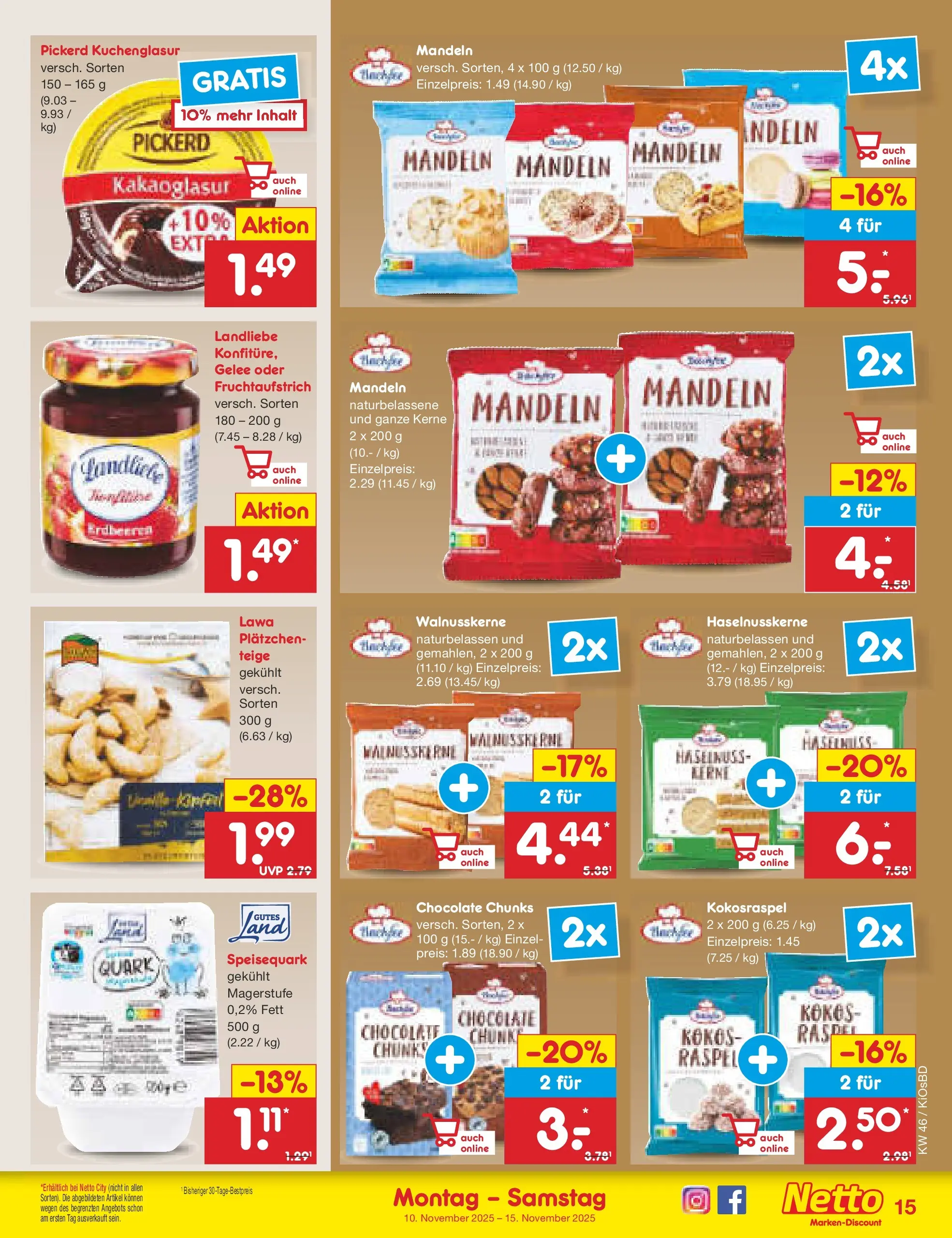 Netto Marken-Discount prospekt Mistelbach	 (ab 10.11.2025) » Angebote | Seite: 15 | Produkte: Quark, Mandeln, Erdbeeren, Speisequark