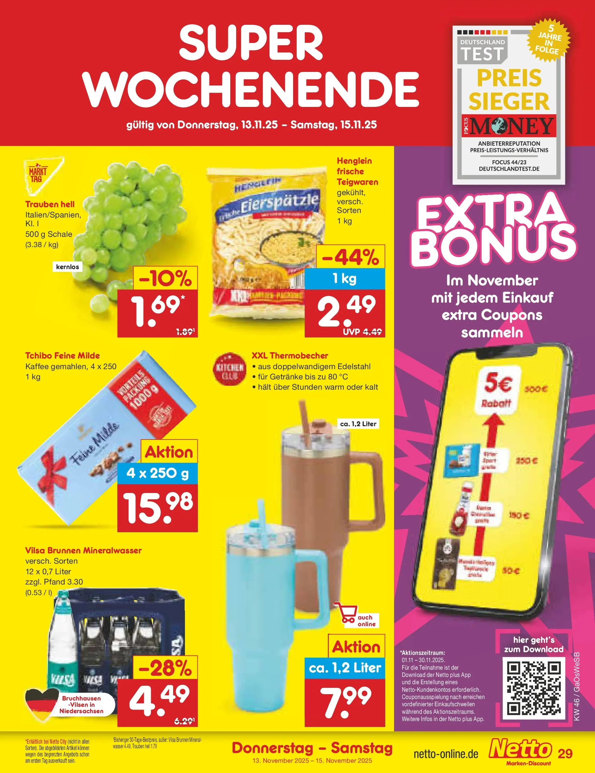 Netto Marken-Discount prospekt Moormerland	 (ab 10.11.2025) » Angebote | Seite: 37 | Produkte: Trauben, Kaffee, Mineralwasser, Wasser