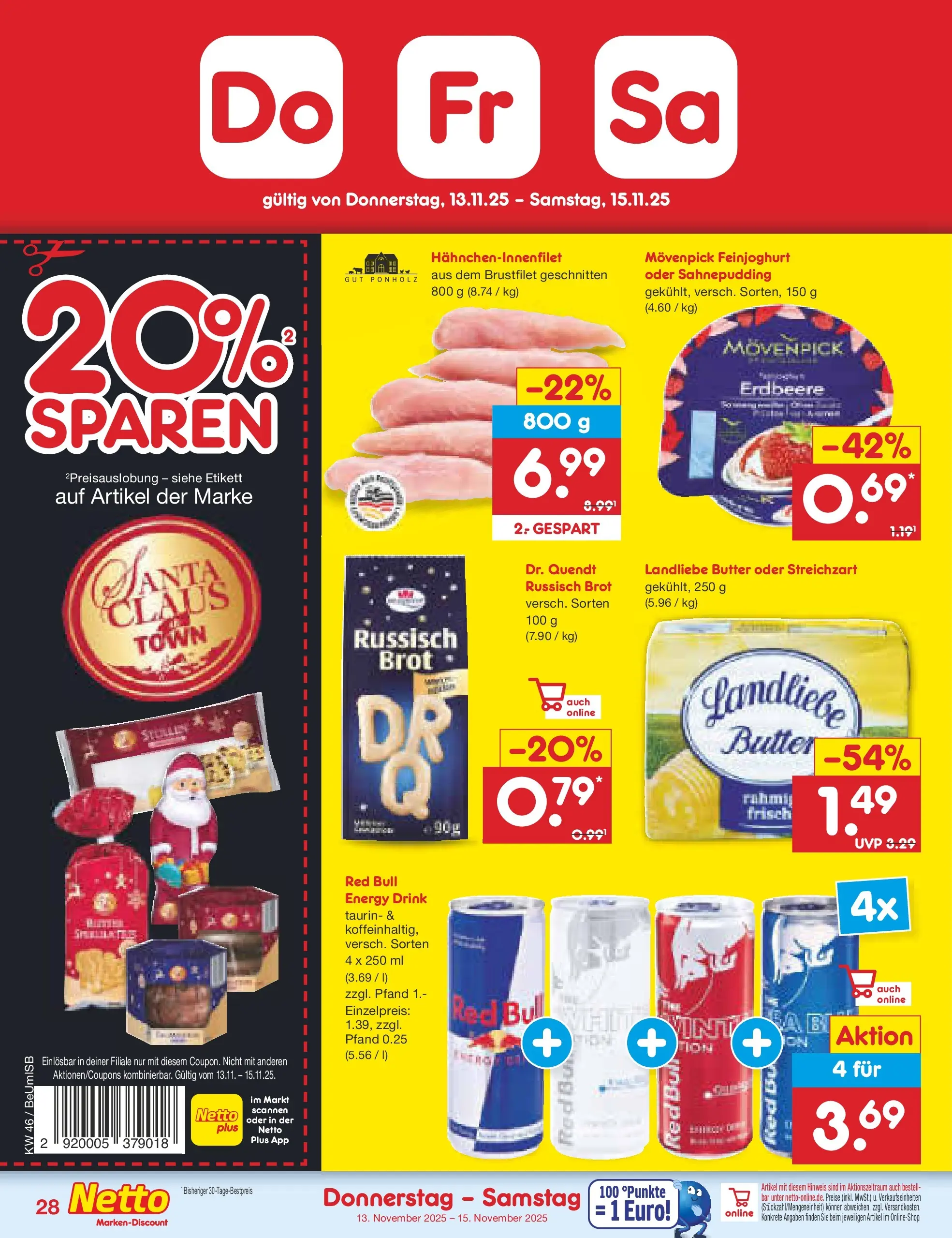 Netto Marken-Discount prospekt Kremmen	 (ab 10.11.2025) » Angebote | Seite: 36 | Produkte: Red bull, Energy, Landliebe butter, Brot