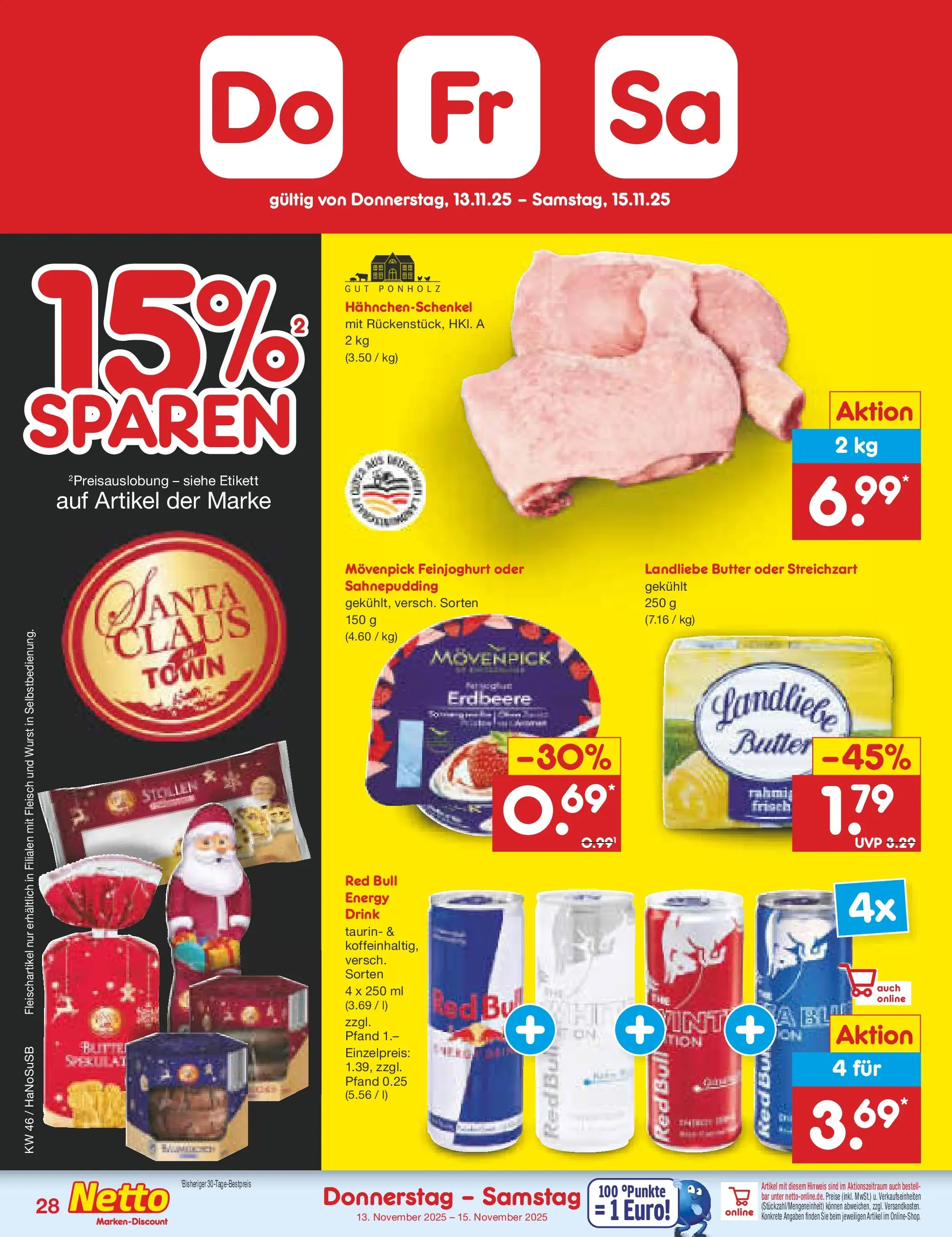 Netto Marken-Discount prospekt Wuppertal	 (ab 10.11.2025) » Angebote | Seite: 36 | Produkte: Red bull, Hahnchenschenkel, Butter, Landliebe butter