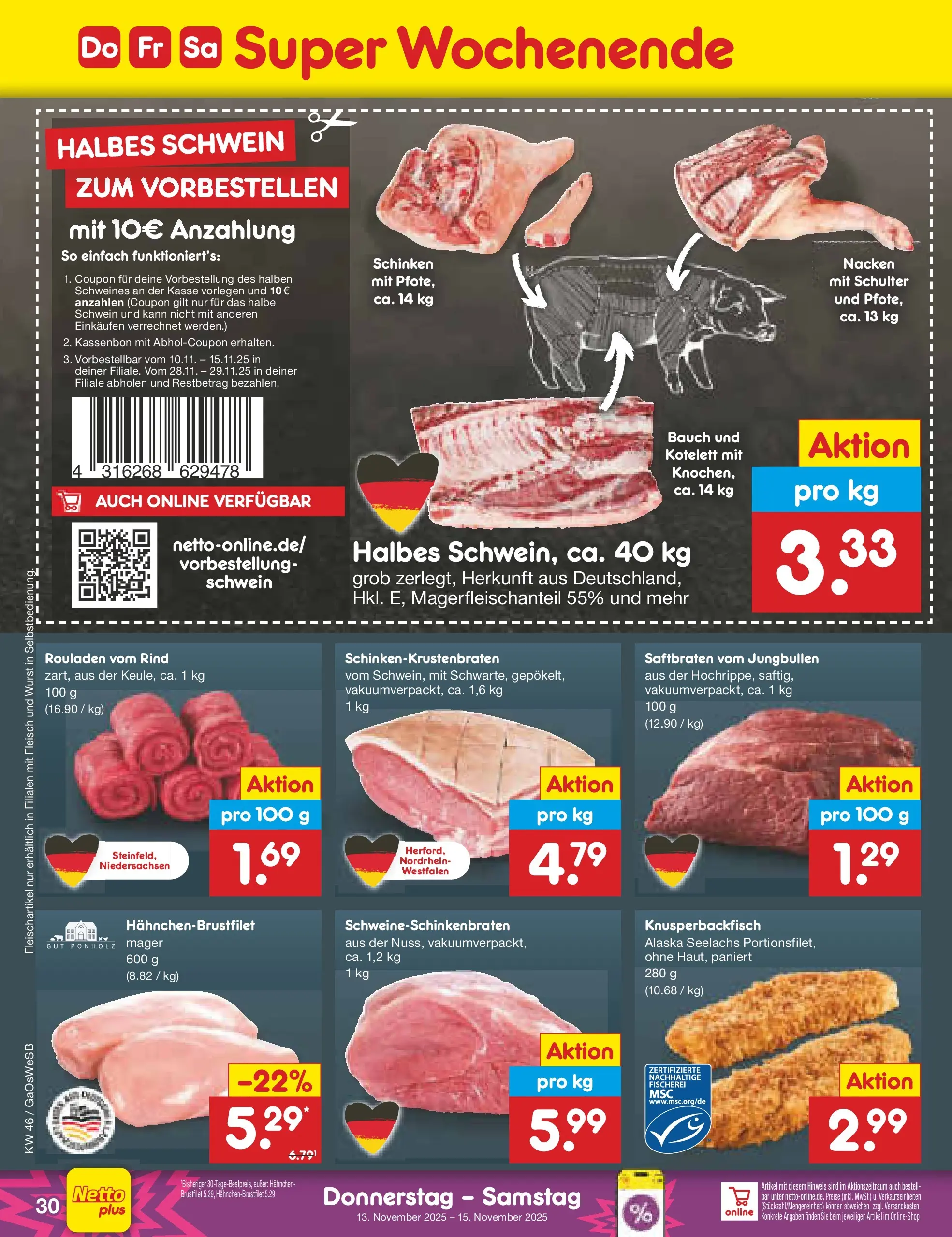 Netto Marken-Discount prospekt Moormerland	 (ab 10.11.2025) » Angebote | Seite: 38 | Produkte: Hahnchen, Wurst, Schinken, Fleisch