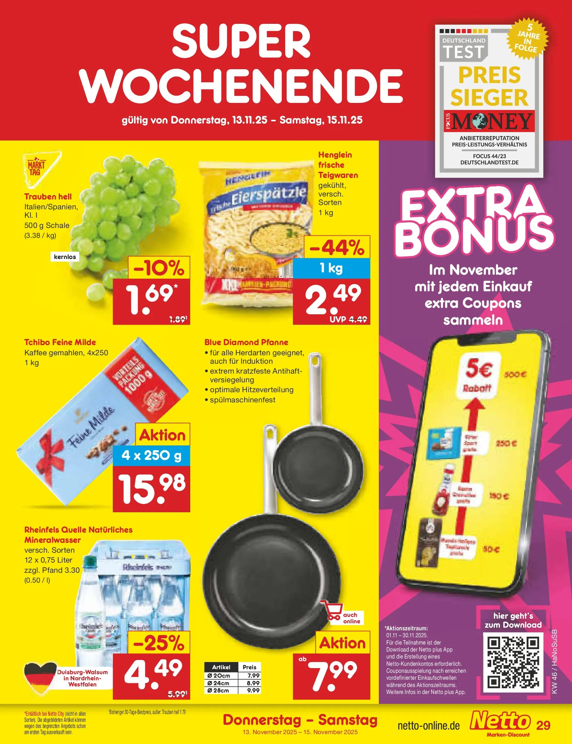 Netto Marken-Discount prospekt Wuppertal	 (ab 10.11.2025) » Angebote | Seite: 37 | Produkte: Trauben, Kaffee, Mineralwasser, Rheinfels quelle
