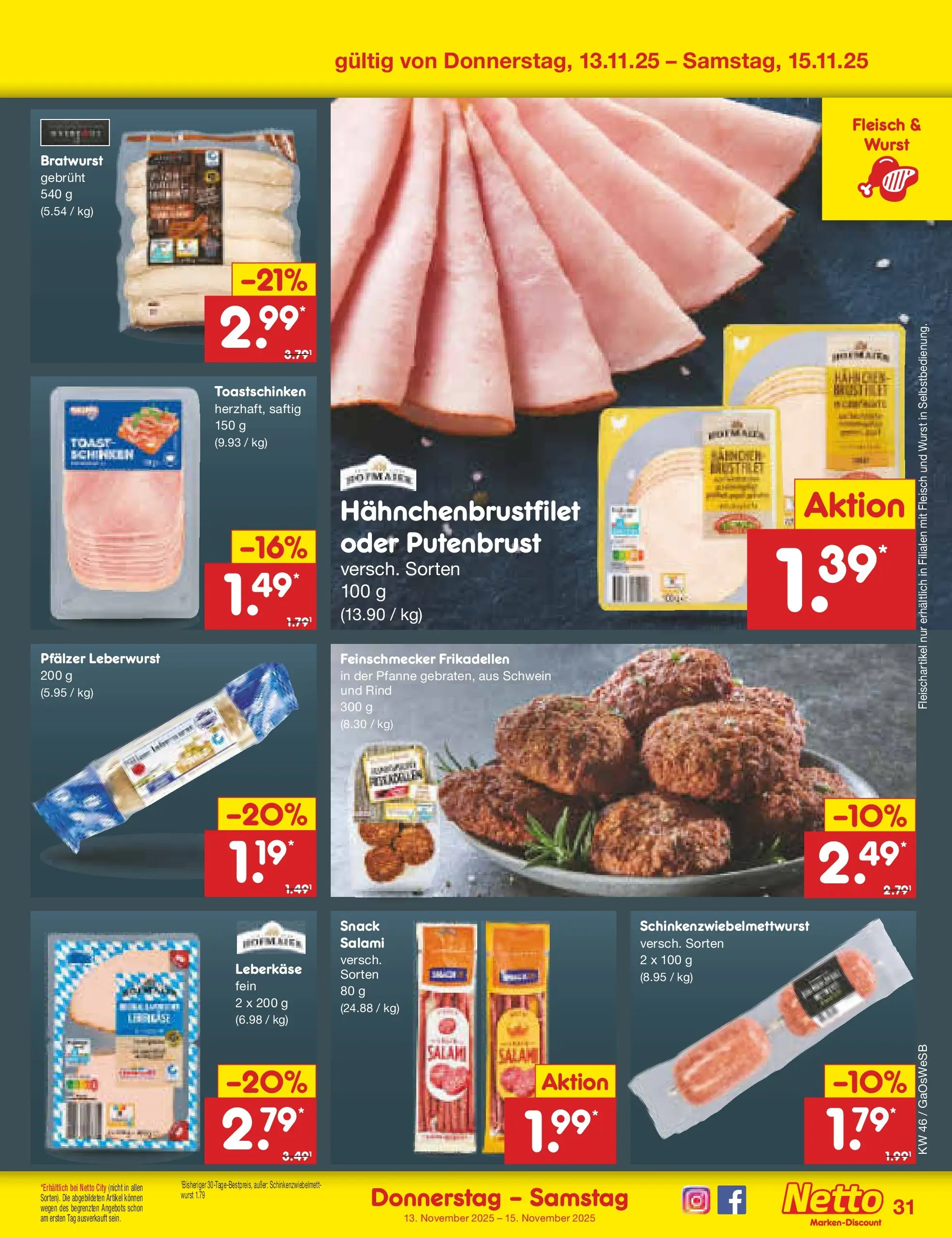 Netto Marken-Discount prospekt Moormerland	 (ab 10.11.2025) » Angebote | Seite: 39 | Produkte: Toast, Toastschinken, Wurst, Salami