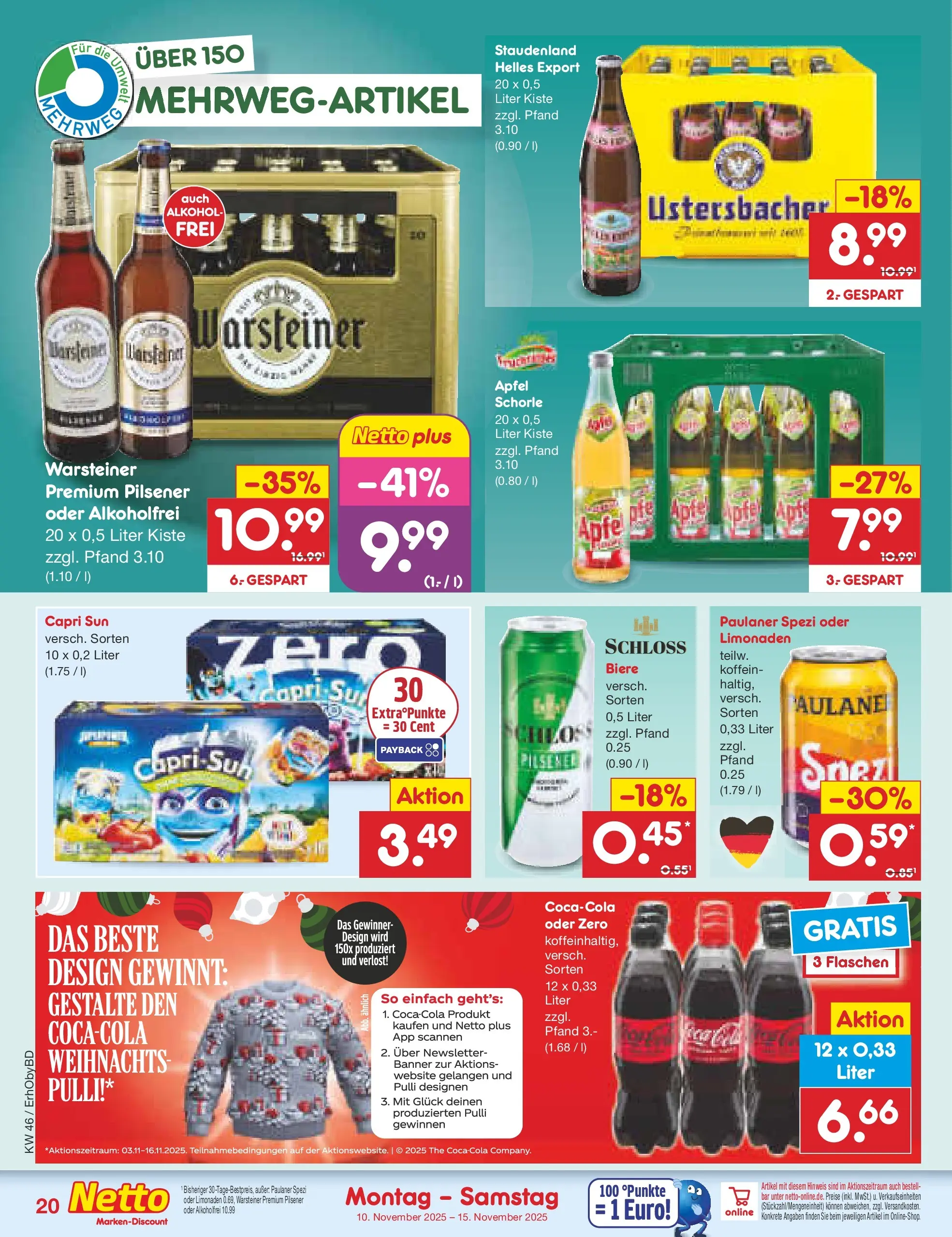 Netto Marken-Discount prospekt Velden (ab 10.11.2025) » Angebote | Seite: 20 | Produkte: Paulaner spezi, Äpfel, Warsteiner, Paulaner Netto Marken-Discount prospekt Velden (ab 10.11.2025) » Angebote | Seite: 20 | Produkte: Paulaner spezi, Äpfel, Warsteiner, Paulaner
