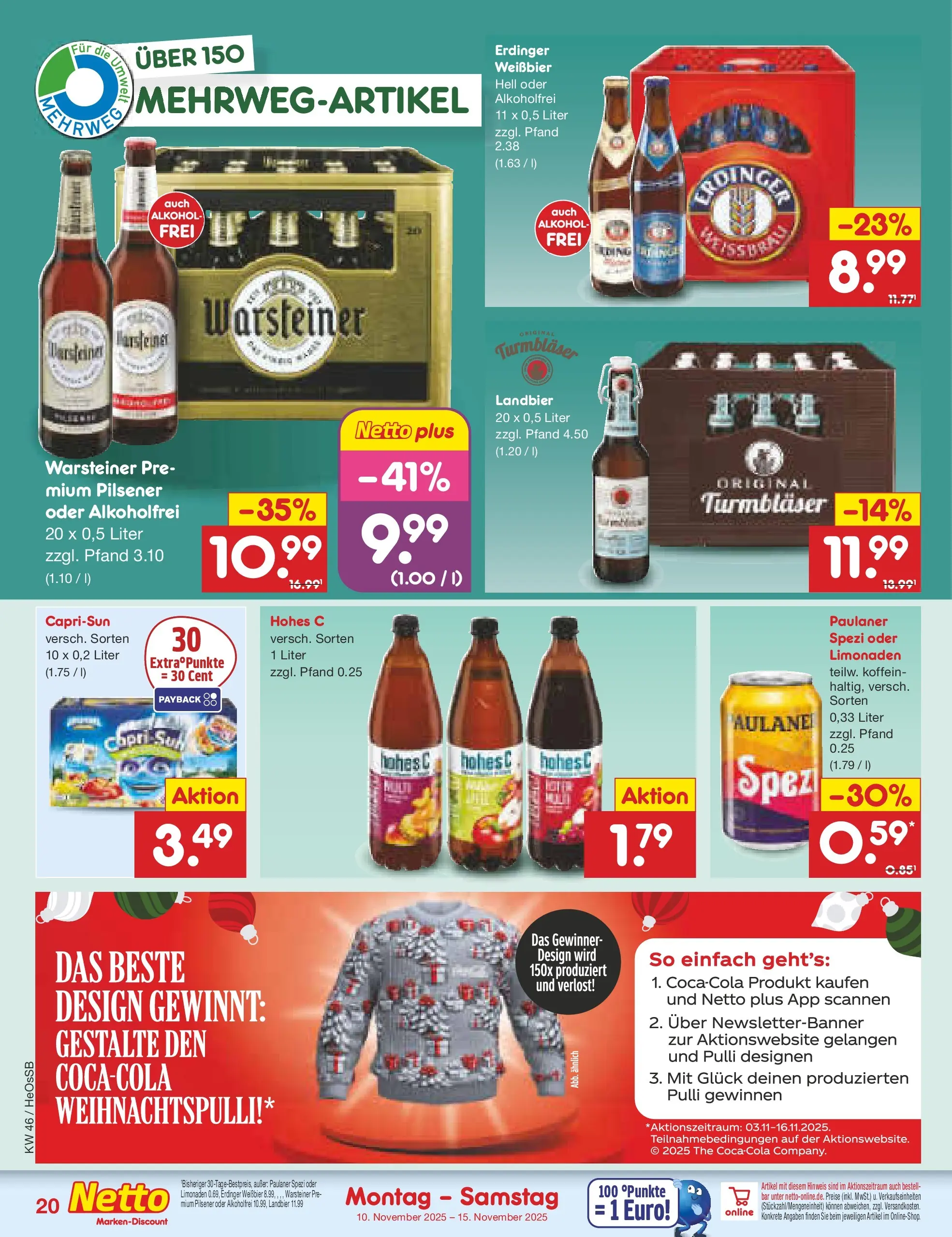 Netto Marken-Discount prospekt Kröpelin	 (ab 10.11.2025) » Angebote | Seite: 20 | Produkte: Erdinger, Weißbier, Hohes c, Paulaner