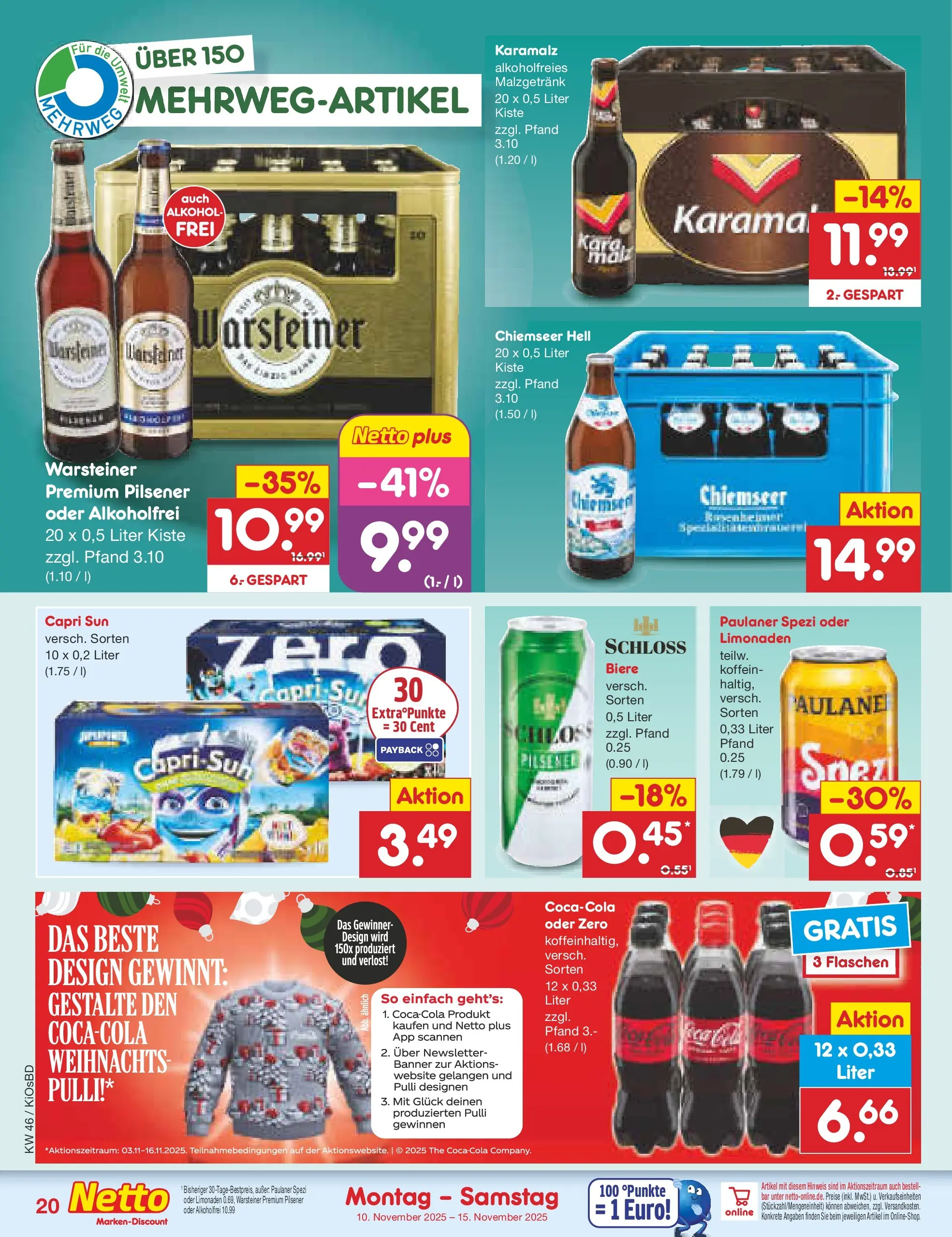 Netto Marken-Discount prospekt Mistelbach	 (ab 10.11.2025) » Angebote | Seite: 20 | Produkte: Capri sun, Paulaner spezi, Warsteiner, Paulaner