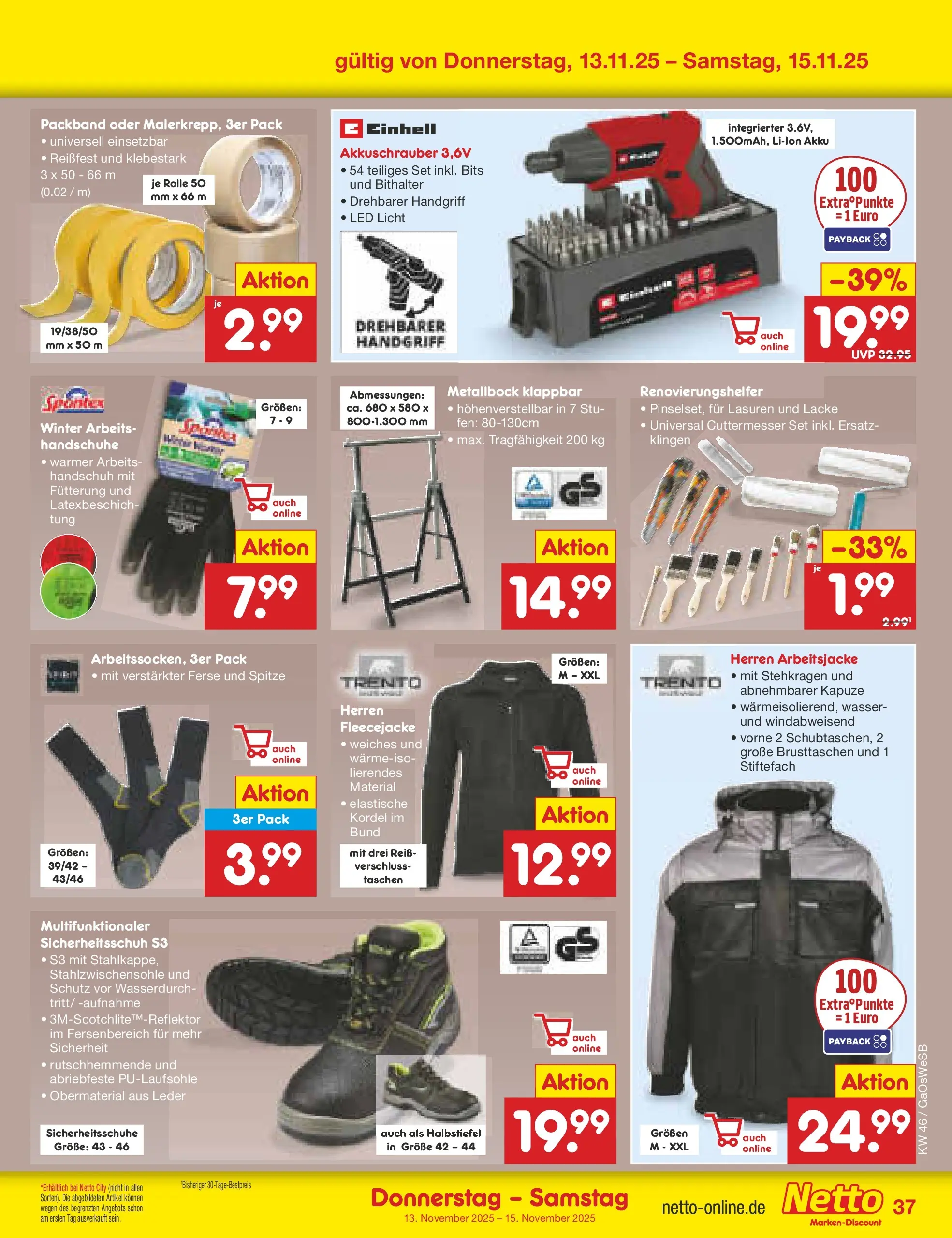 Netto Marken-Discount prospekt Moormerland	 (ab 10.11.2025) » Angebote | Seite: 45 | Produkte: Akkuschrauber, Wasser, Handschuhe