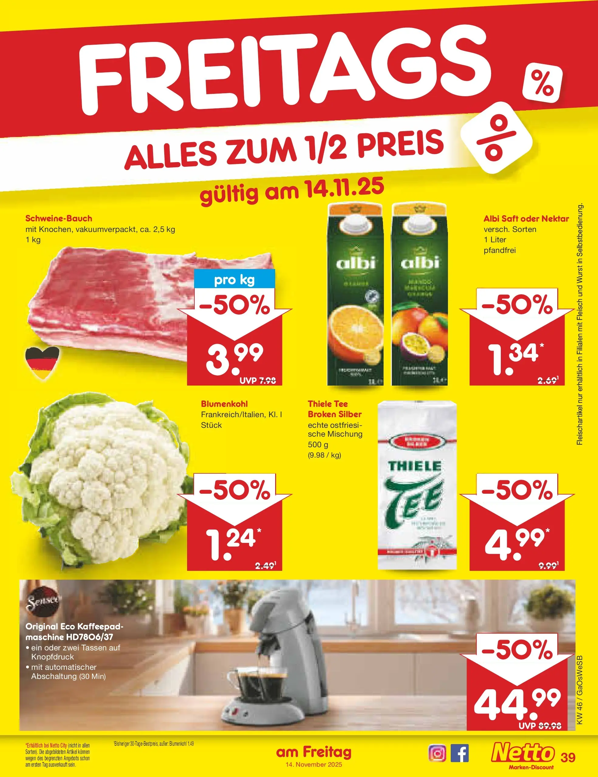 Netto Marken-Discount prospekt Moormerland	 (ab 10.11.2025) » Angebote | Seite: 47 | Produkte: Senseo, Wurst, Saft, Tee